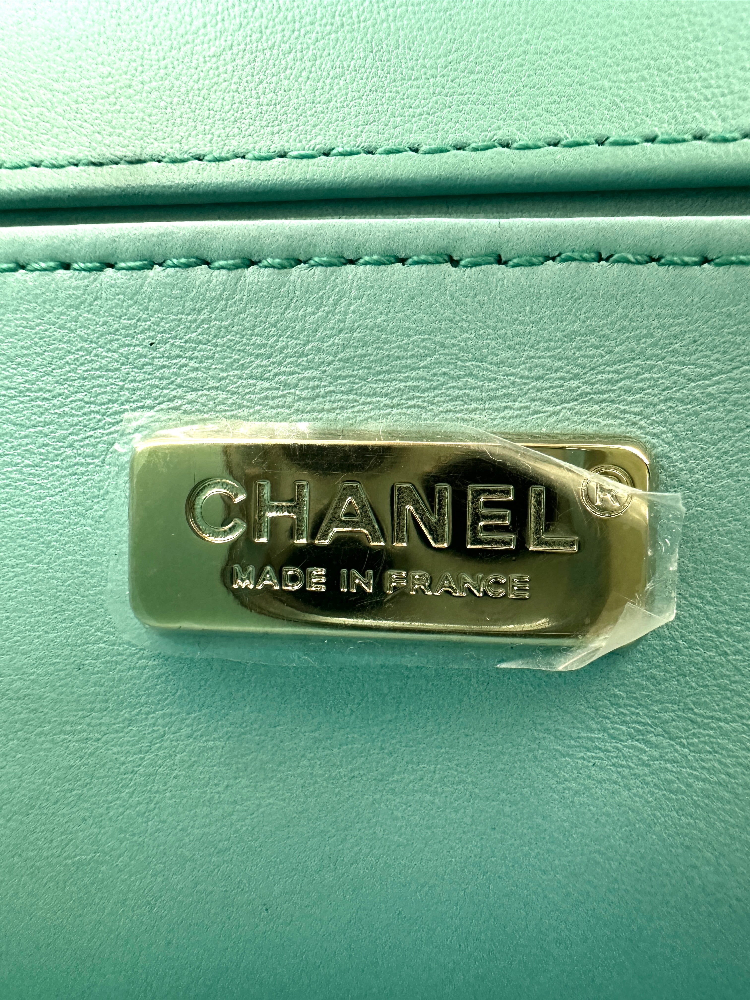 Chanel LeBoy Tiffany Blue Lizard Leather Small Size Flap Bag With Gold Buckle(27***64) CC2456