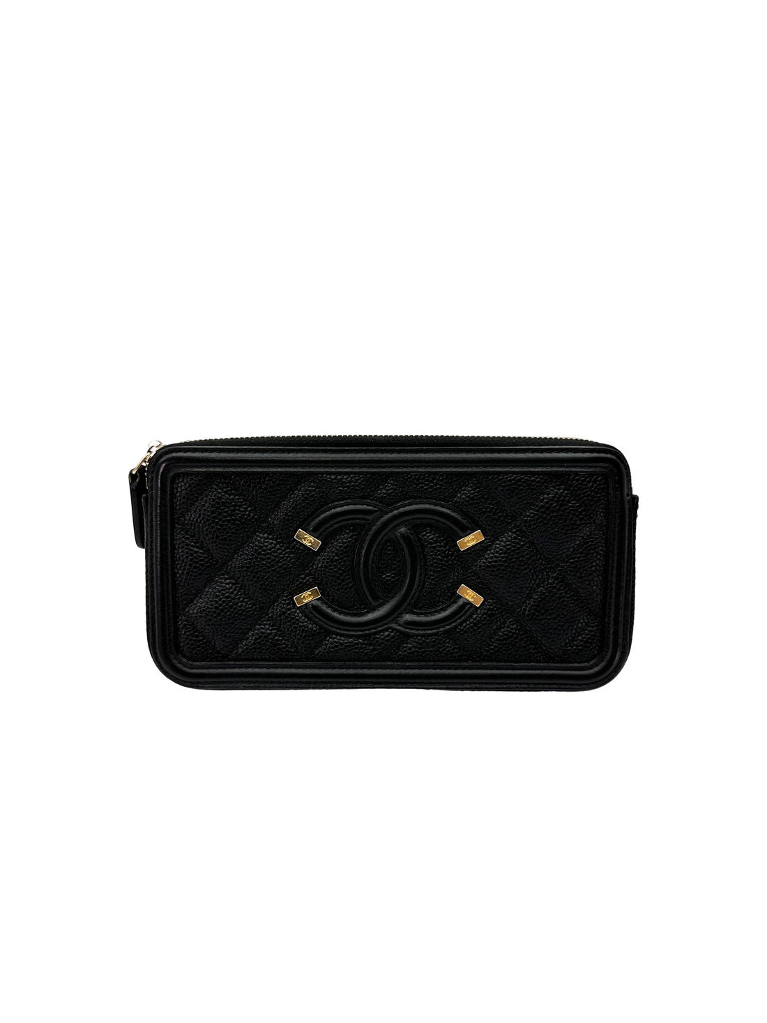 Chanel CC Filigree Black Quilted Leather Vanity Clutch(27***33) CC2454