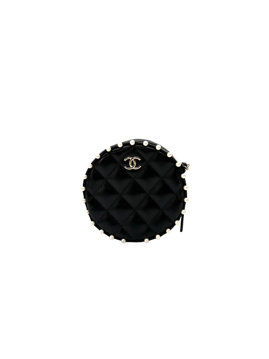Chanel CC Pearl Black Quilted Leather Round Clutch(29***71) CC2455