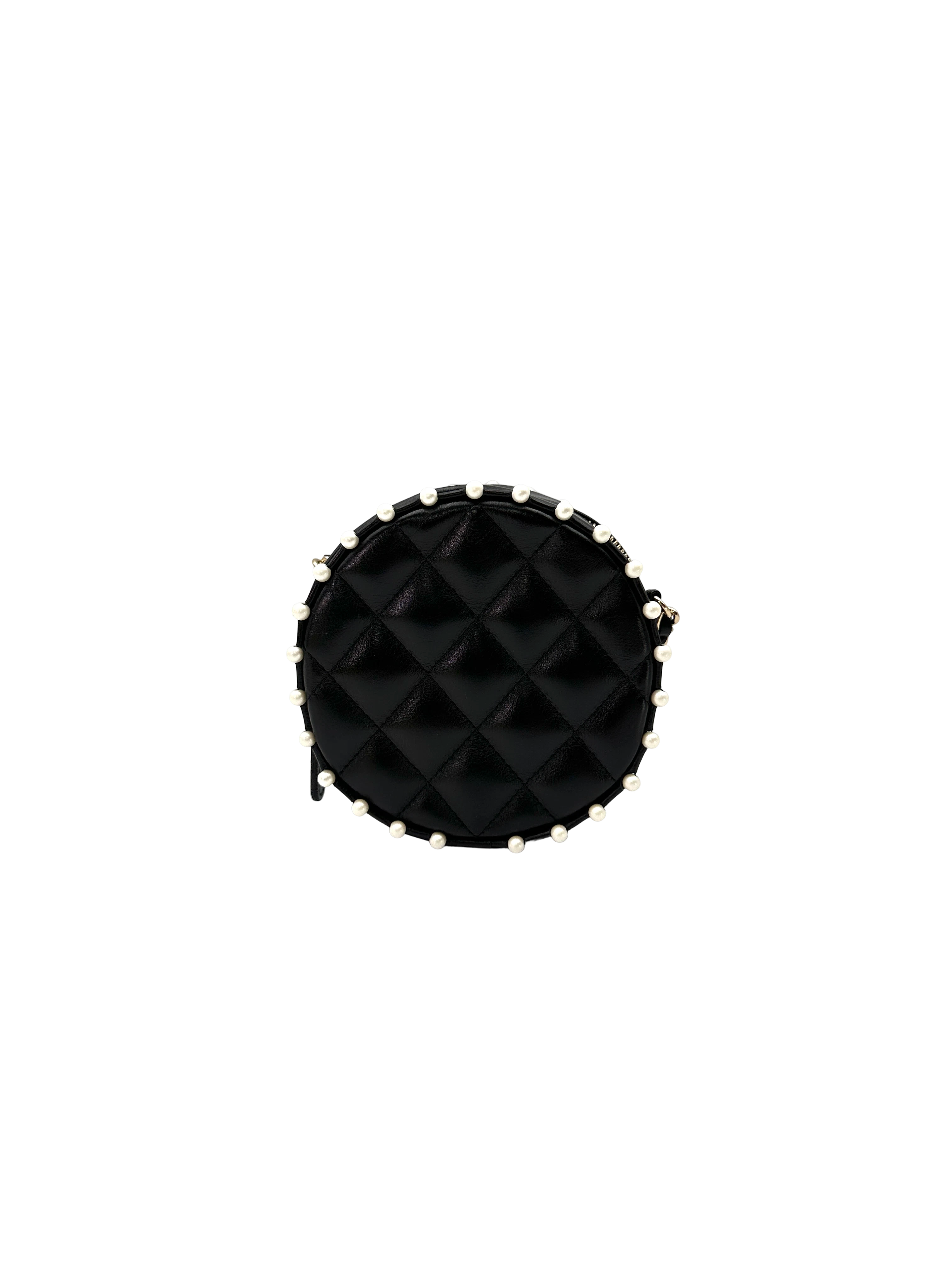 Chanel CC Pearl Black Quilted Leather Round Clutch(29***71) CC2455