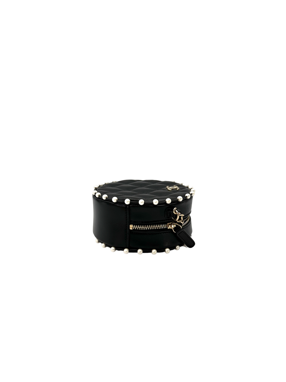 Chanel CC Pearl Black Quilted Leather Round Clutch(29***71) CC2455