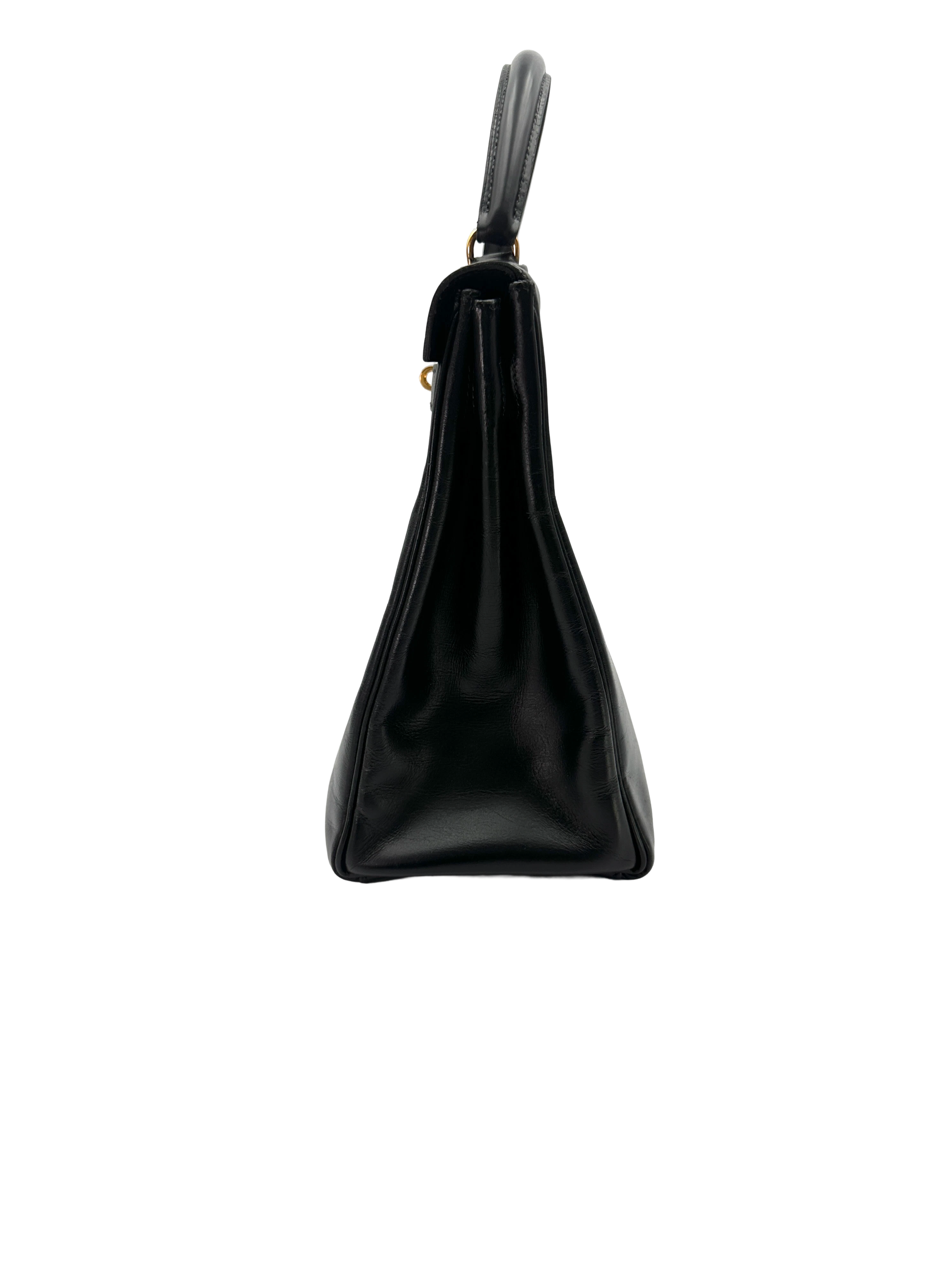 Hermes Kelly Black Leather Top Handle Bag With Gold Hardware HR144SA