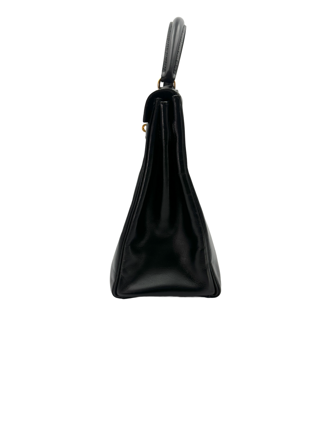 Hermes Kelly Black Leather Top Handle Bag With Gold Hardware HR144SA