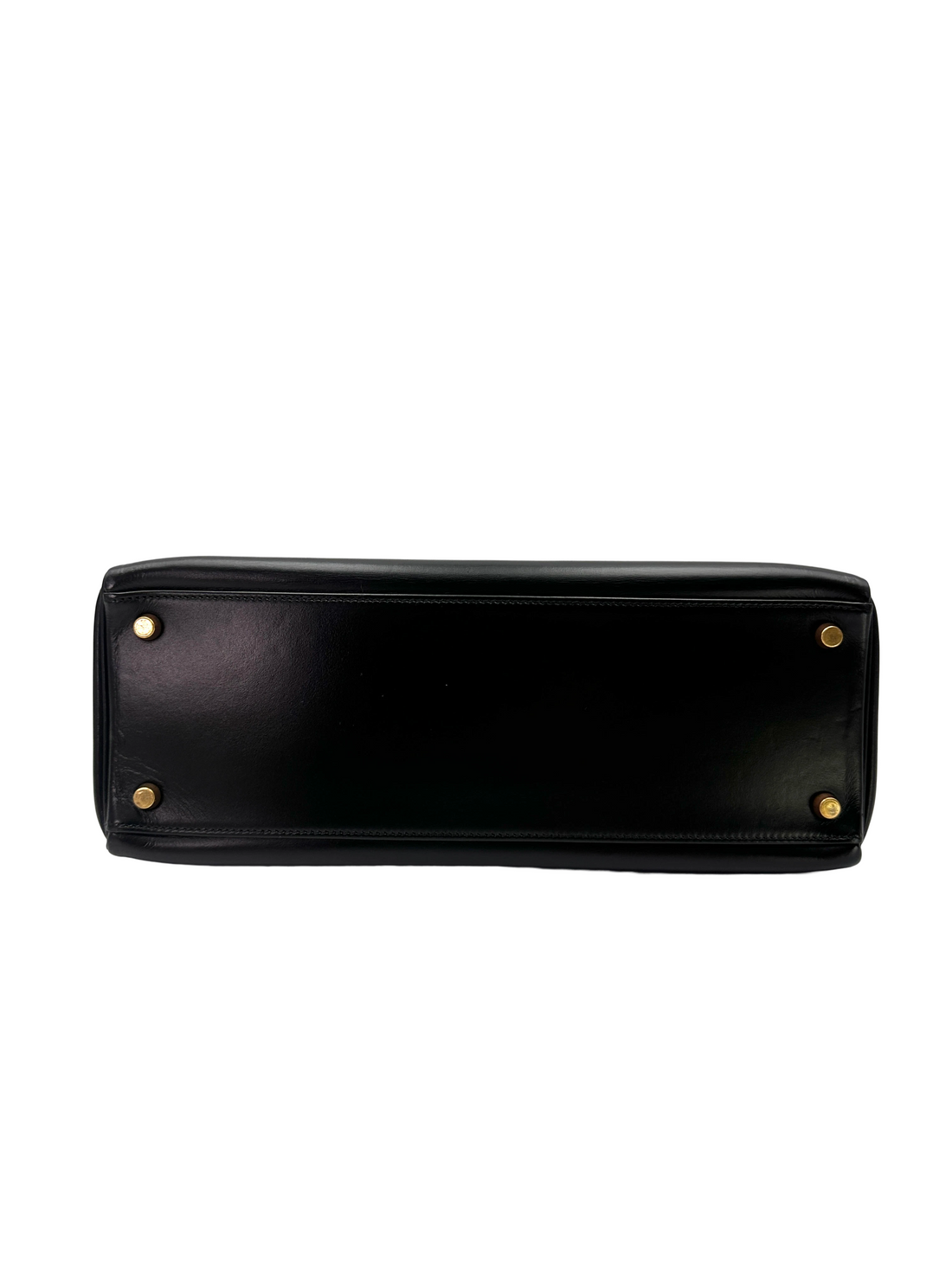 Hermes Kelly Black Leather Top Handle Bag With Gold Hardware HR144SA
