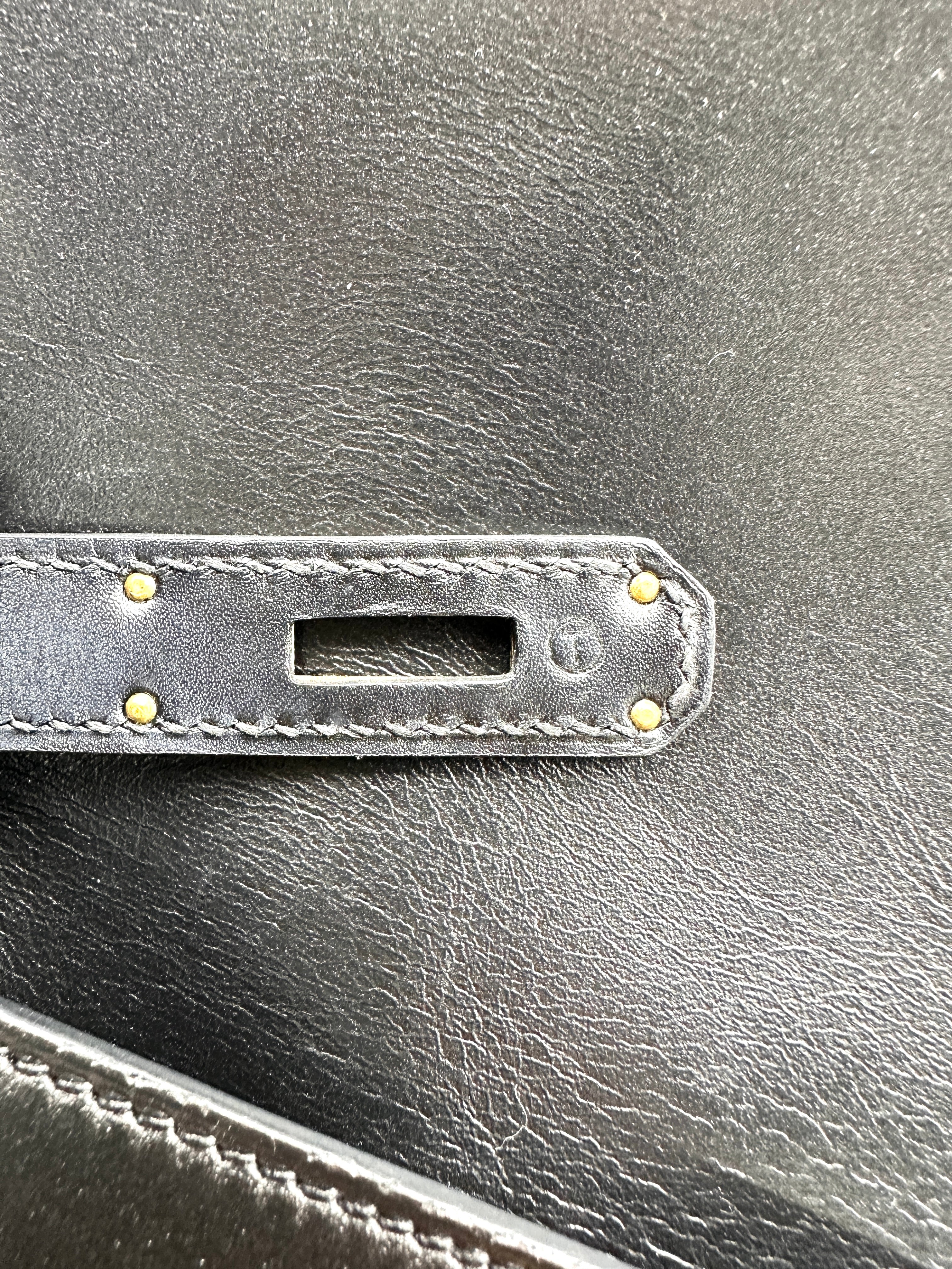 Hermes Kelly Black Leather Top Handle Bag With Gold Hardware HR144SA