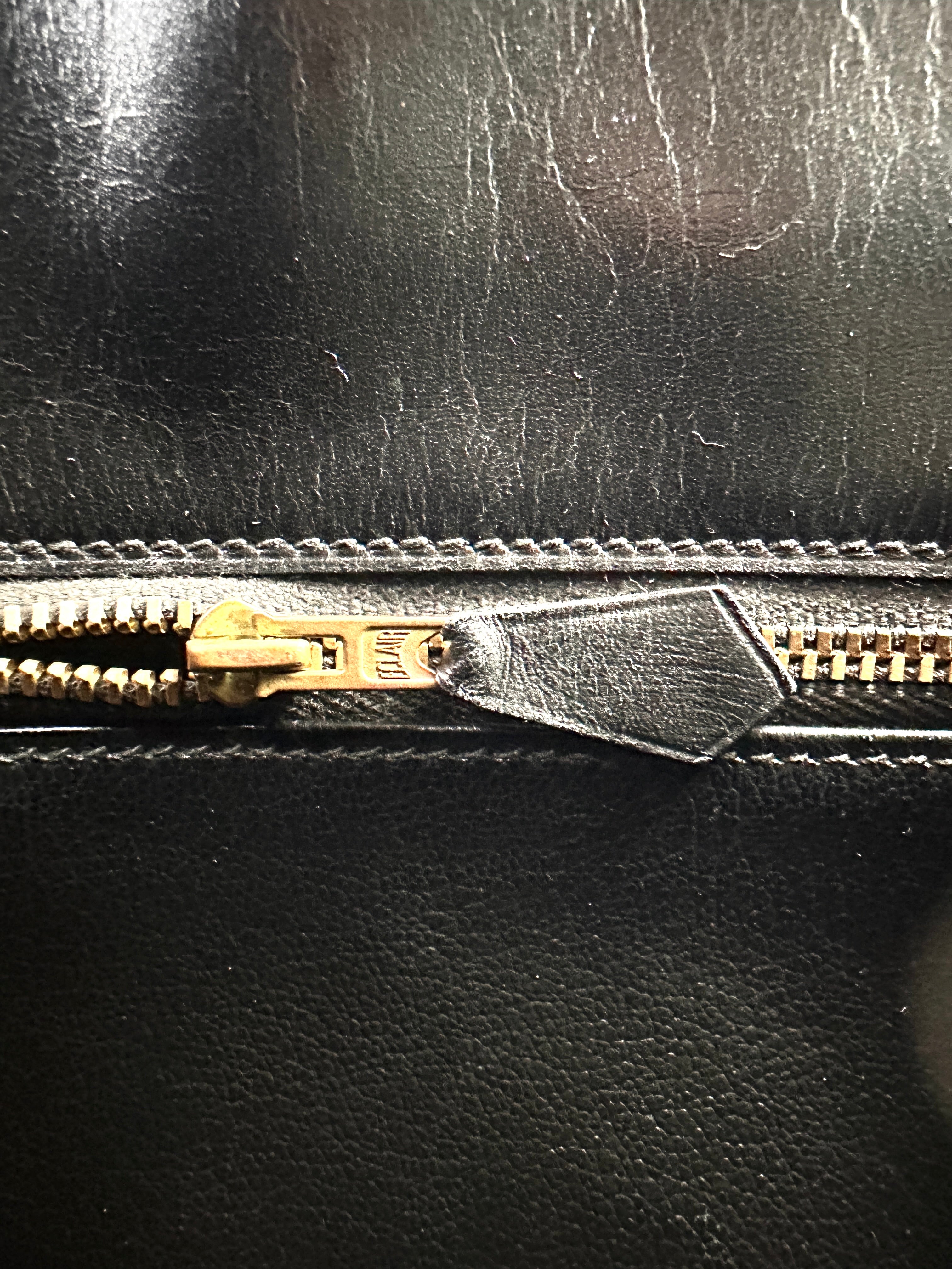 Hermes Kelly Black Leather Top Handle Bag With Gold Hardware HR144SA
