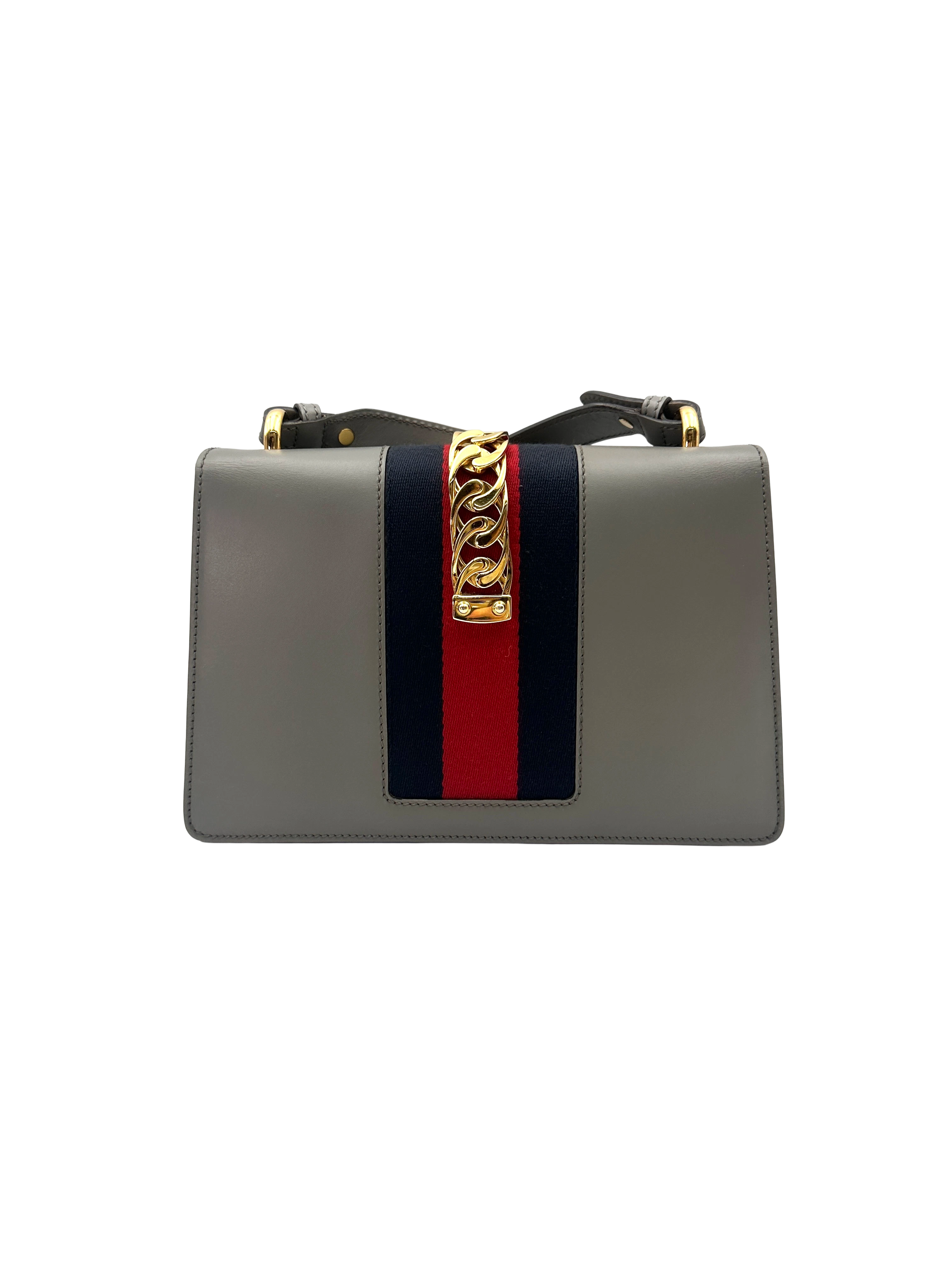 Gucci Sylvie Grey Leather Medium Size Shoulder Bag GG1373