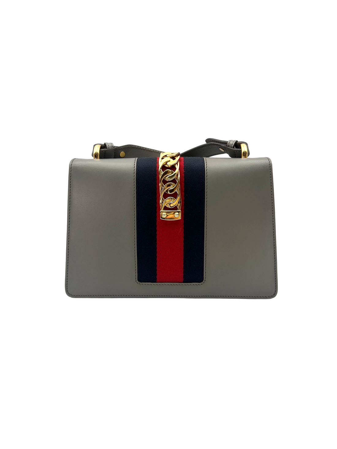 Gucci Sylvie Grey Leather Medium Size Shoulder Bag GG1373