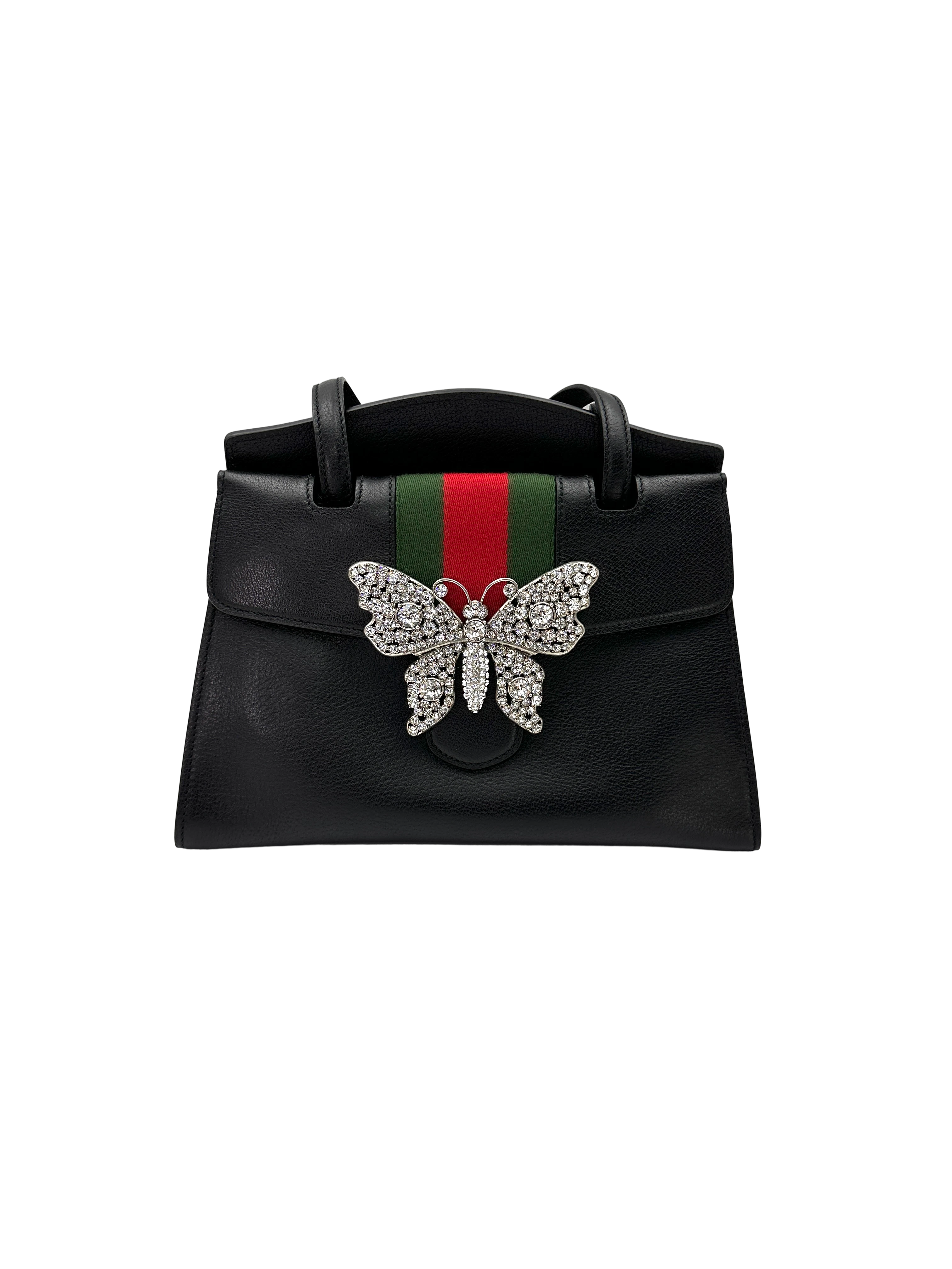 Gucci Totem Butterfly Black Leather Handle Bag GG1374