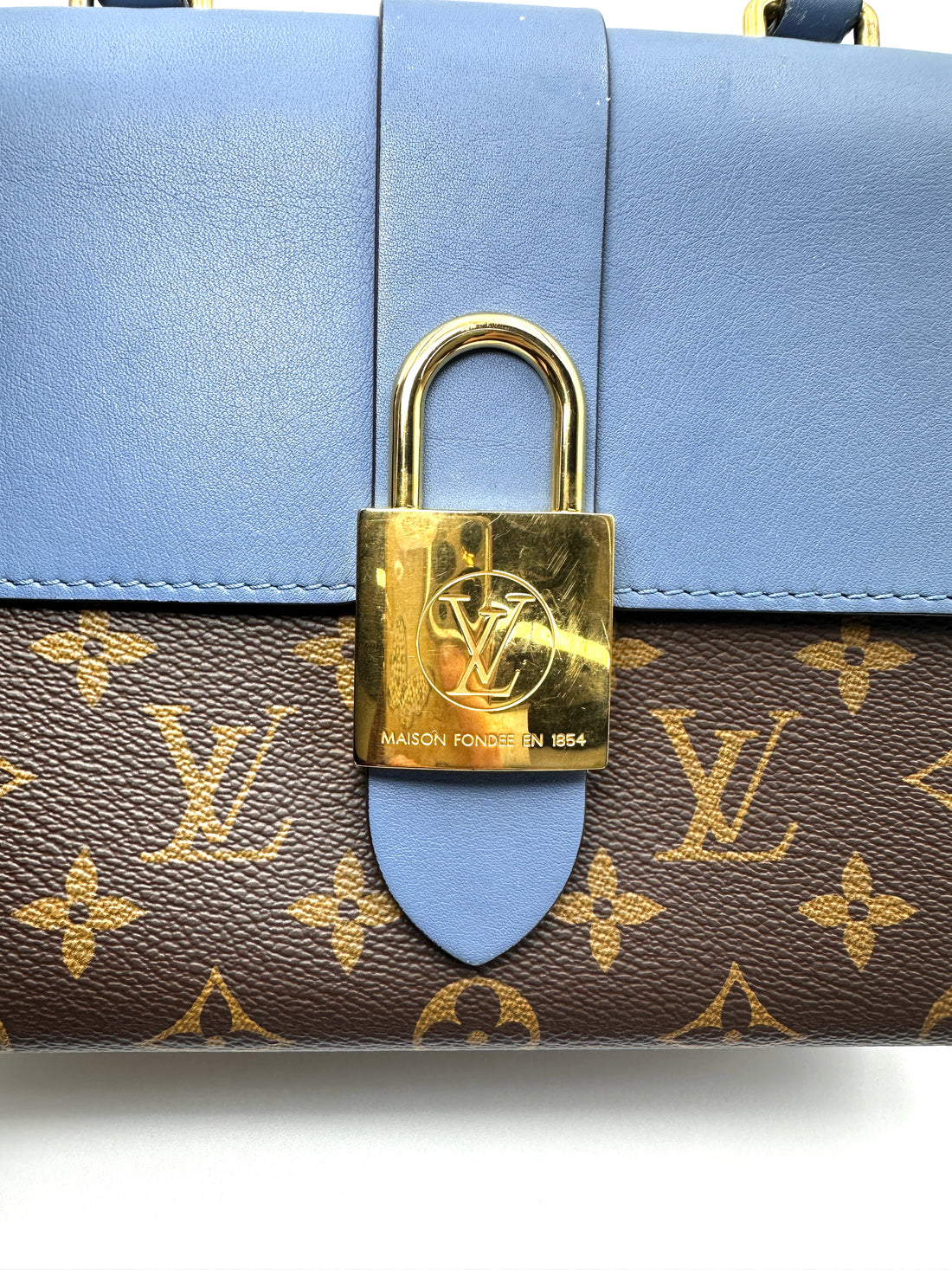 Louis Vuitton Locky Monogram Canvas & Blue Leather Handle Bag LV3235
