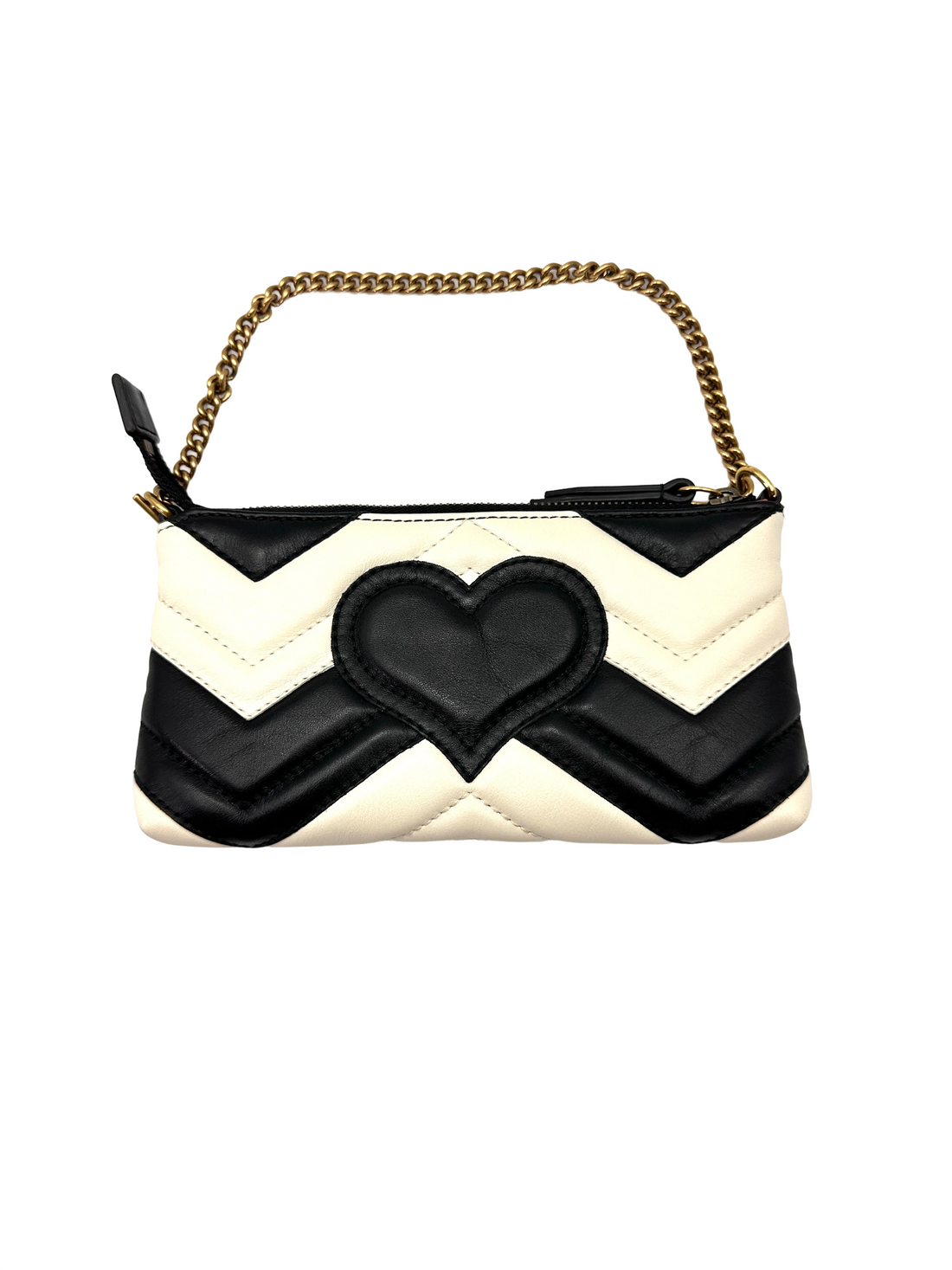 Gucci GG Marmont Black/White Chevron Quilted Leather Wallet On Chain GG1376