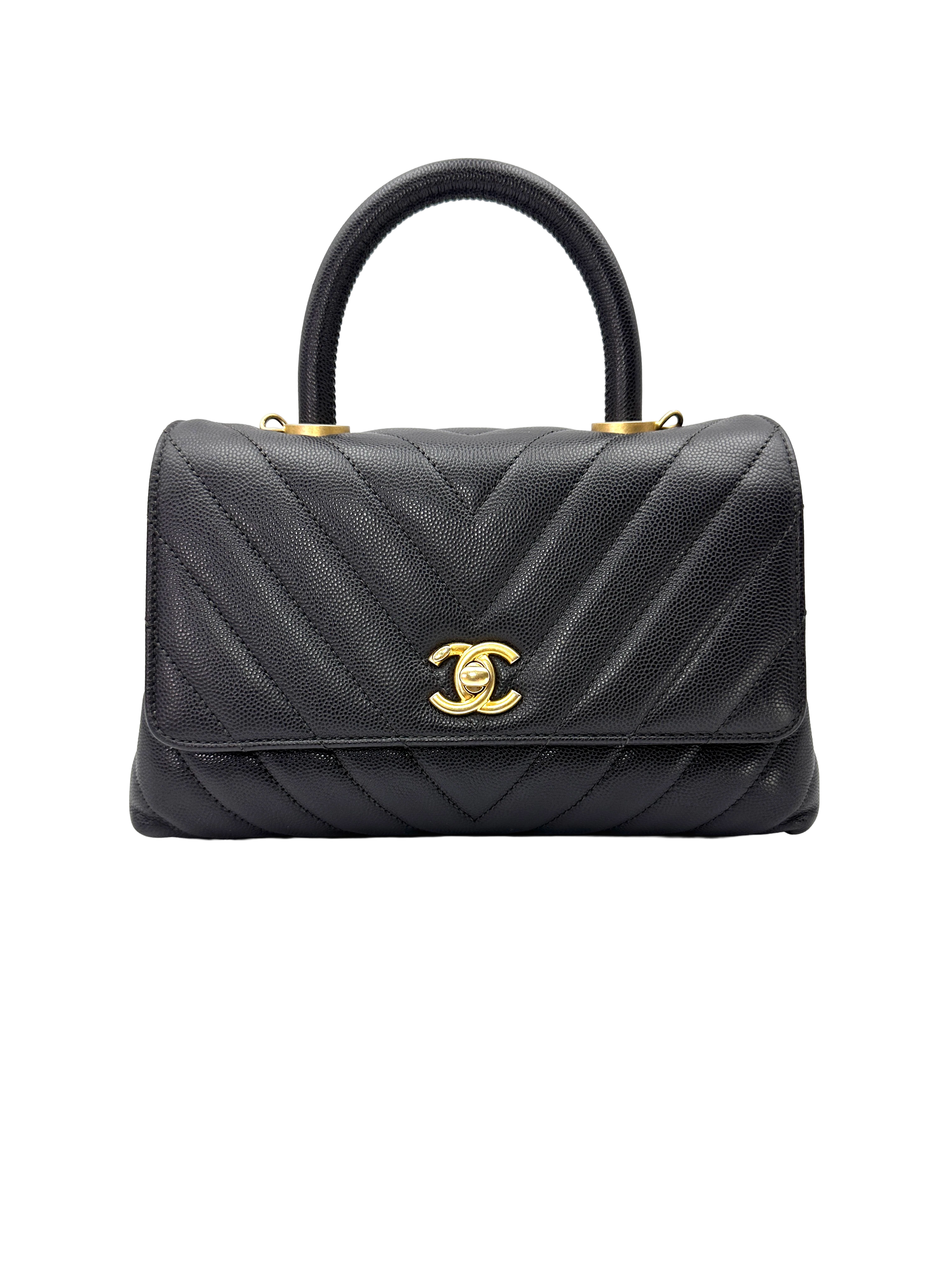 Chanel CoCo Handle Black Chevron Quilted Small Size Shoulder Bag(27***42) CC2463