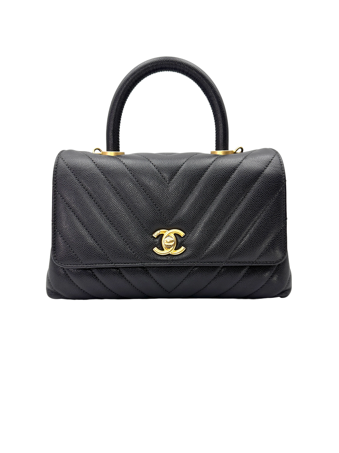 Chanel CoCo Handle Black Chevron Quilted Small Size Shoulder Bag(27***42) CC2463