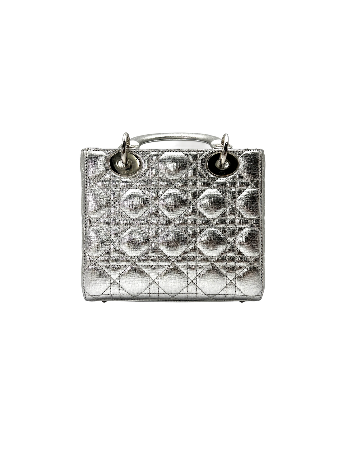 Christian Dior Lady Dior Metallic Silver Leather Handle Bag DR881