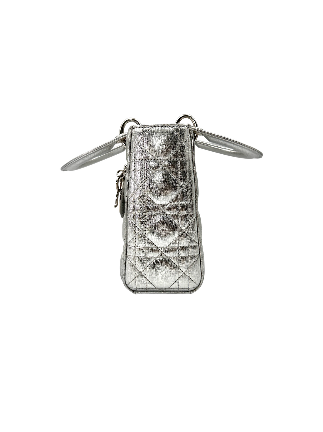 Christian Dior Lady Dior Metallic Silver Leather Handle Bag DR881