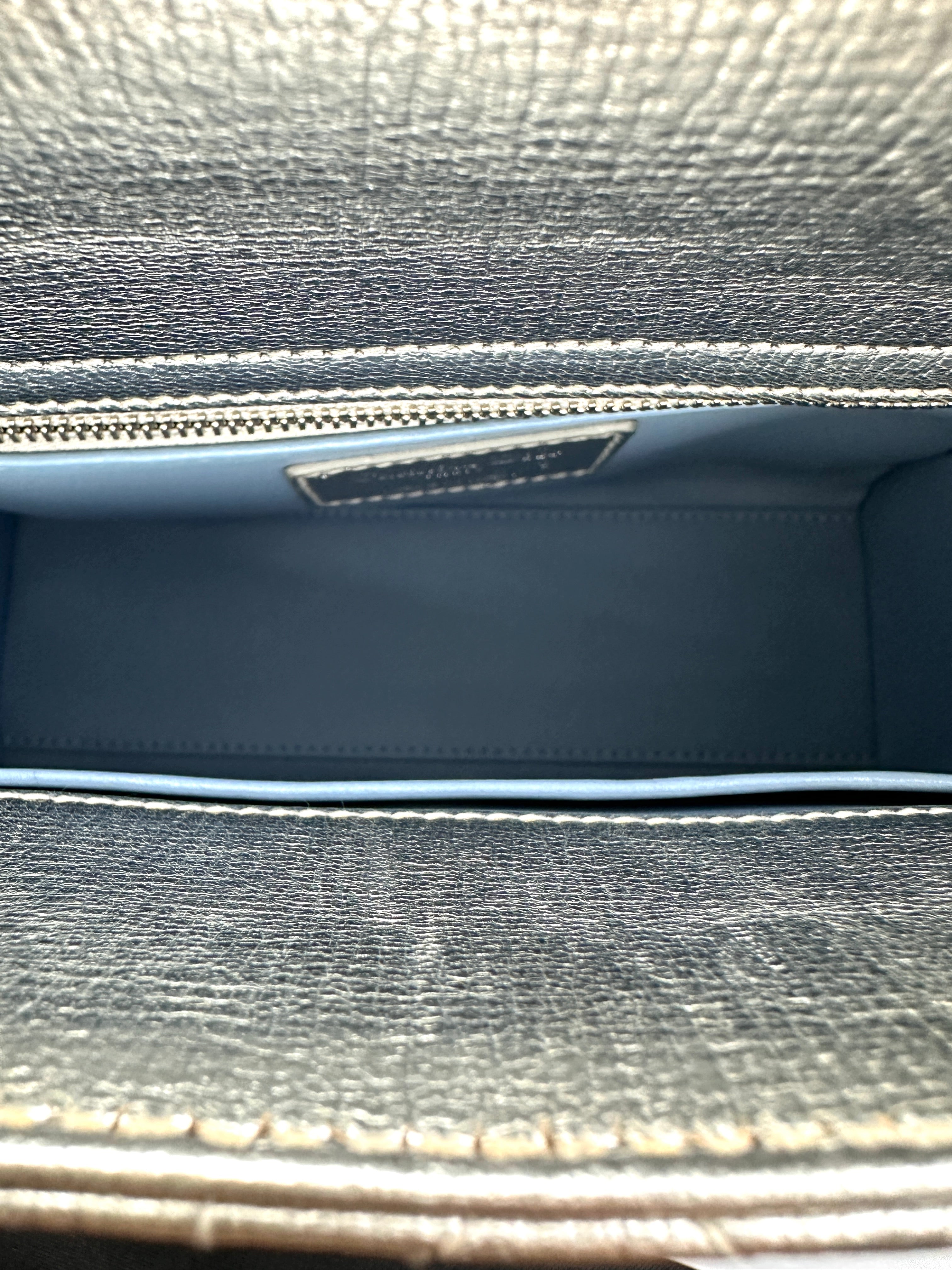 Christian Dior Lady Dior Metallic Silver Leather Handle Bag DR881
