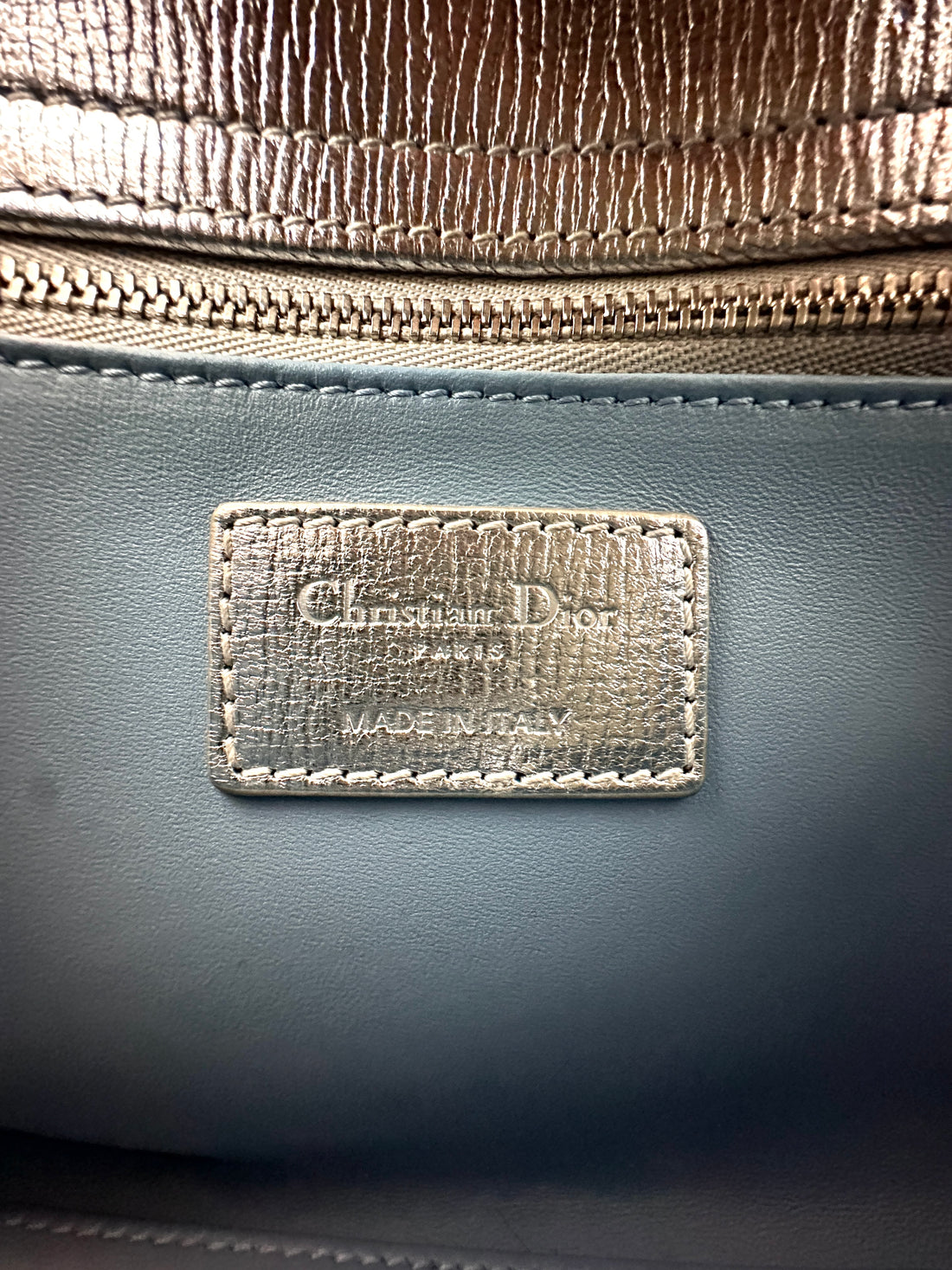 Christian Dior Lady Dior Metallic Silver Leather Handle Bag DR881