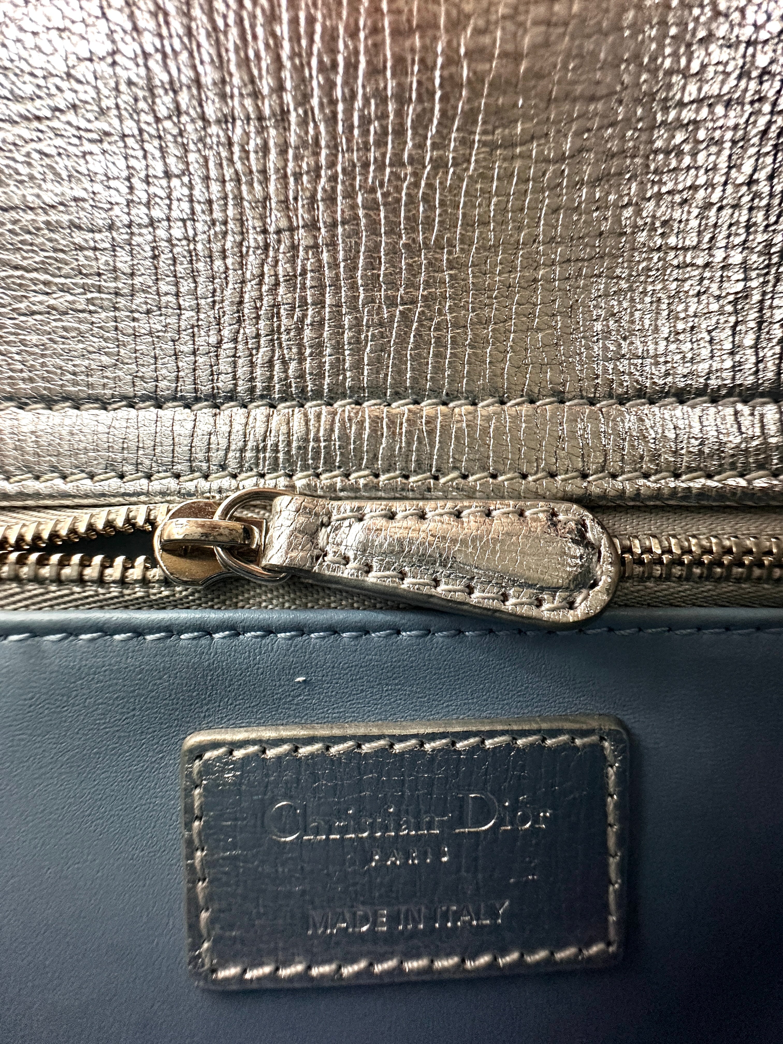 Christian Dior Lady Dior Metallic Silver Leather Handle Bag DR881