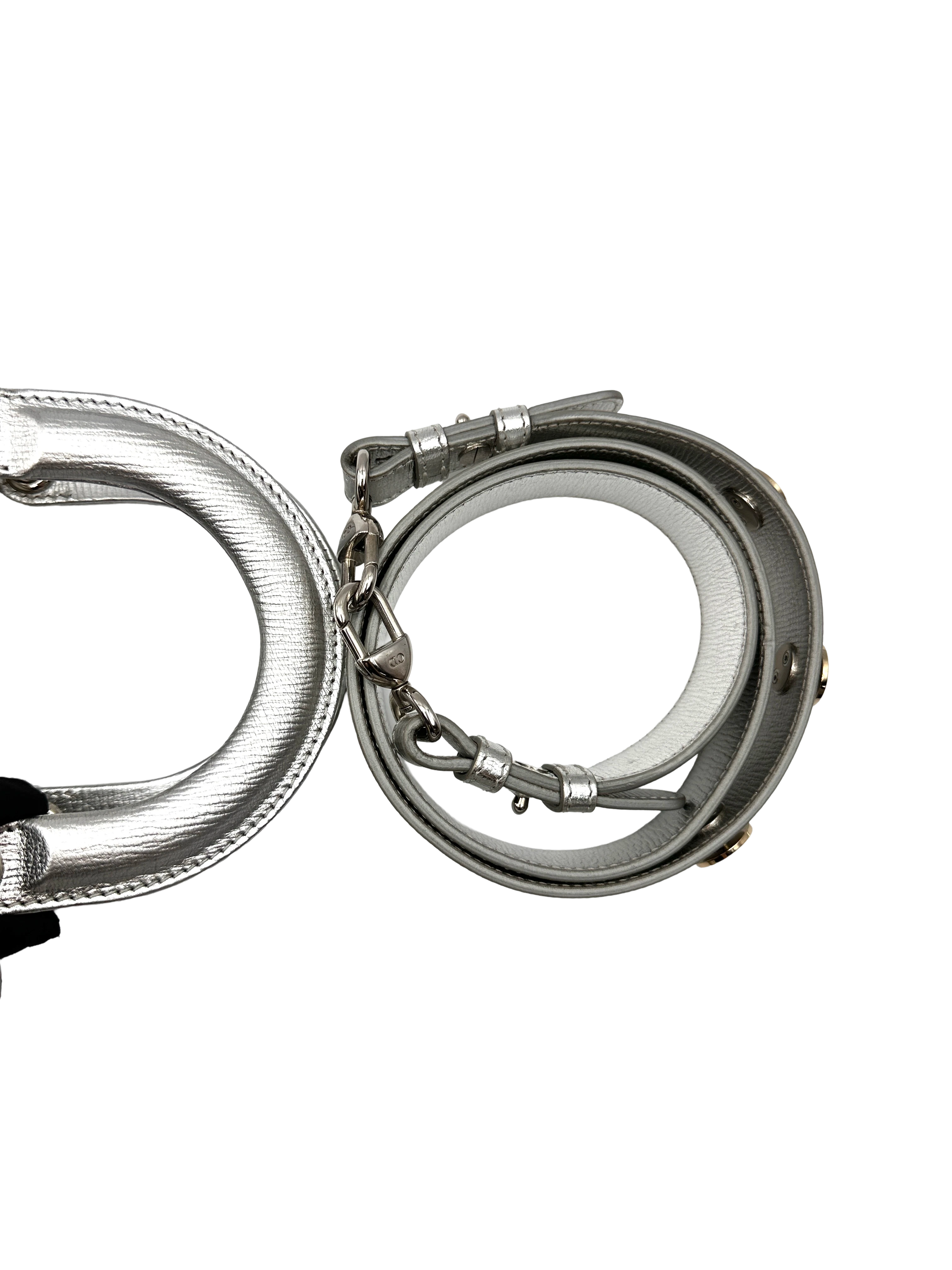 Christian Dior Lady Dior Metallic Silver Leather Handle Bag DR881