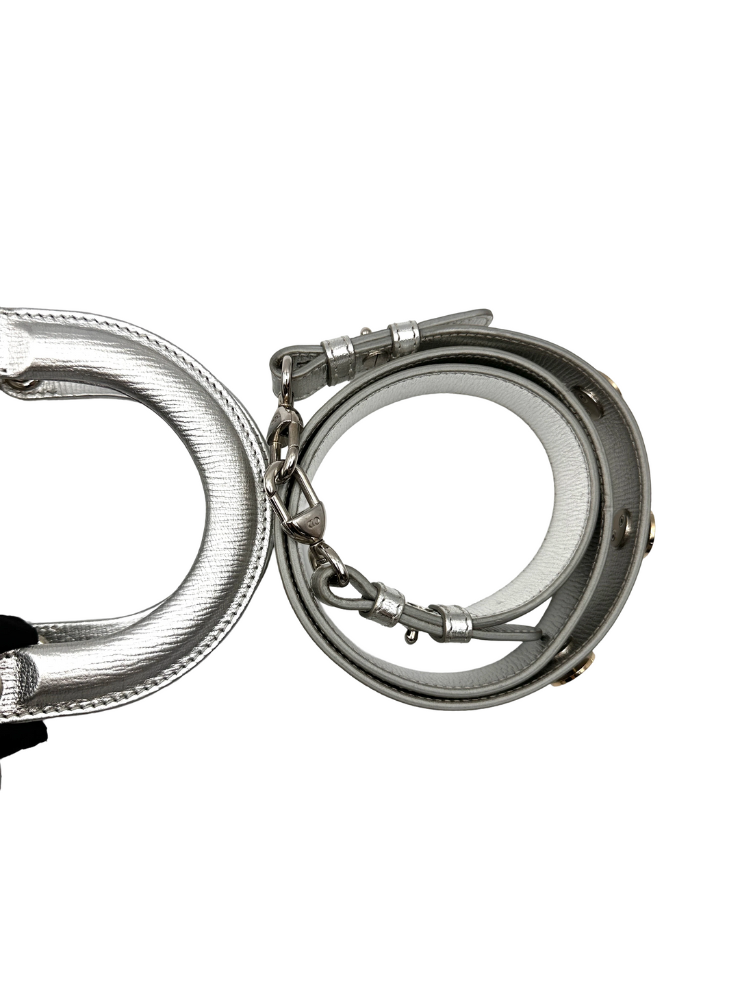 Christian Dior Lady Dior Metallic Silver Leather Handle Bag DR881