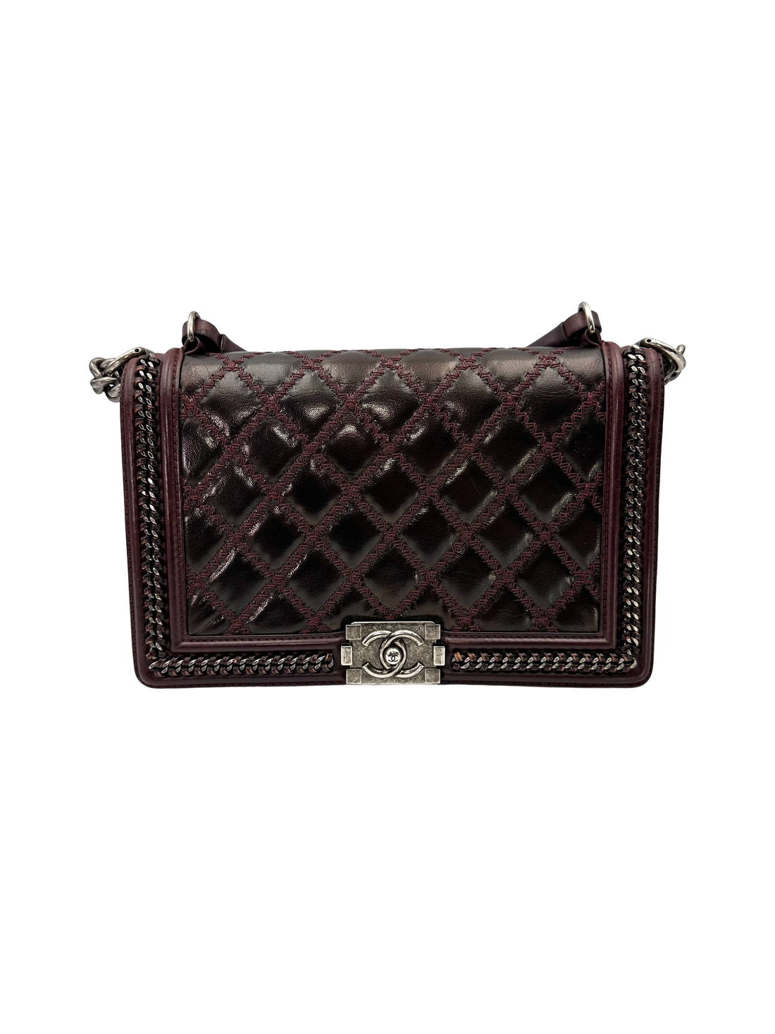 Chanel LeBoy Dark Red Quilted Leather Top Handle Flap Bag With Silver Buckle(21***16) CC2465