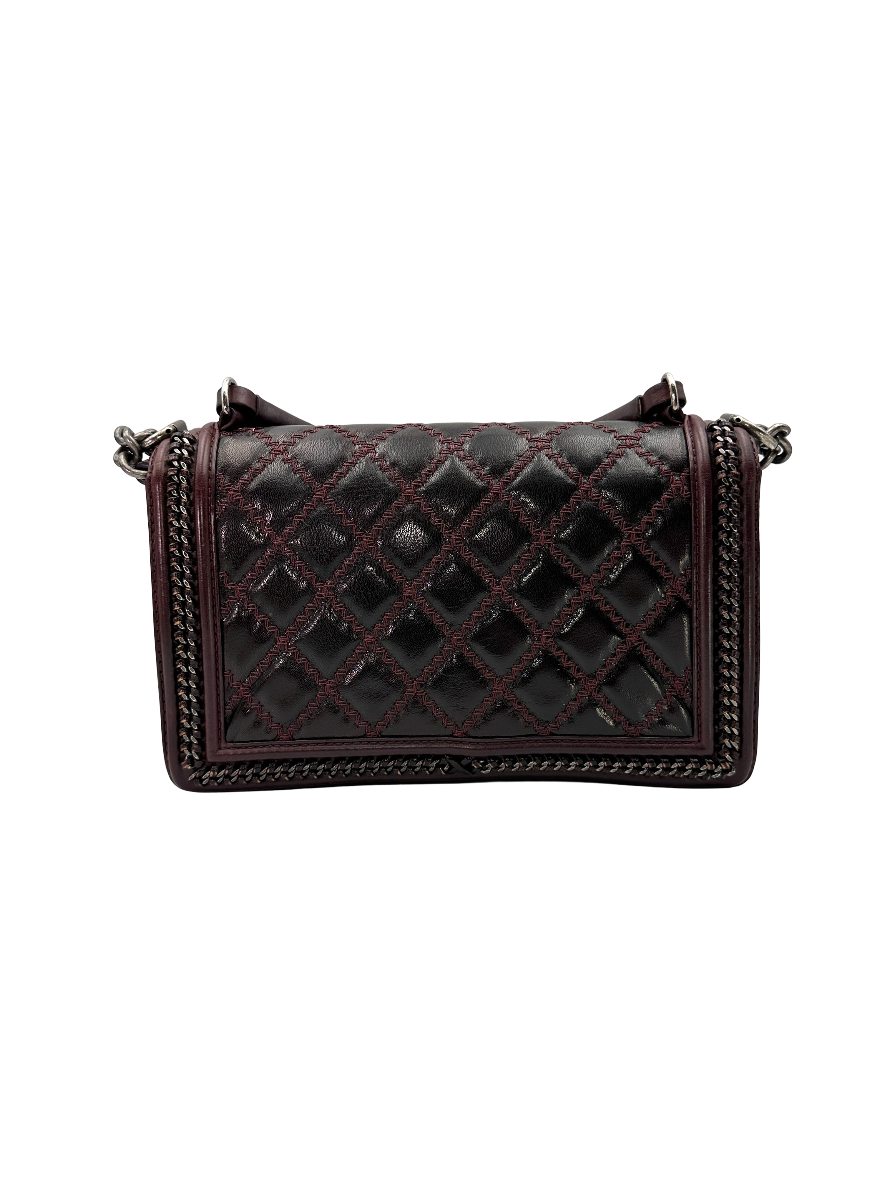 Chanel LeBoy Dark Red Quilted Leather Top Handle Flap Bag With Silver Buckle(21***16) CC2465