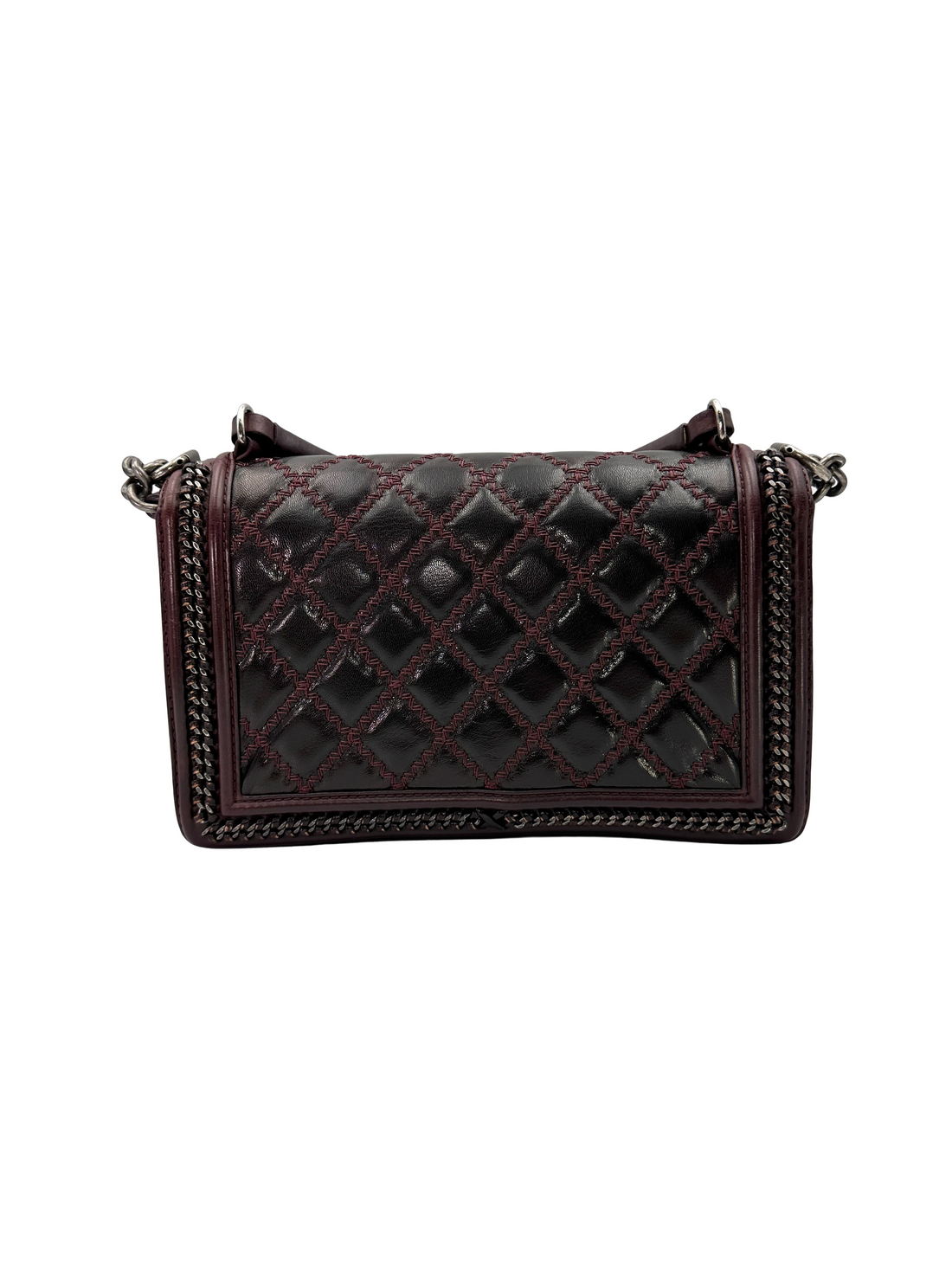 Chanel LeBoy Dark Red Quilted Leather Top Handle Flap Bag With Silver Buckle(21***16) CC2465