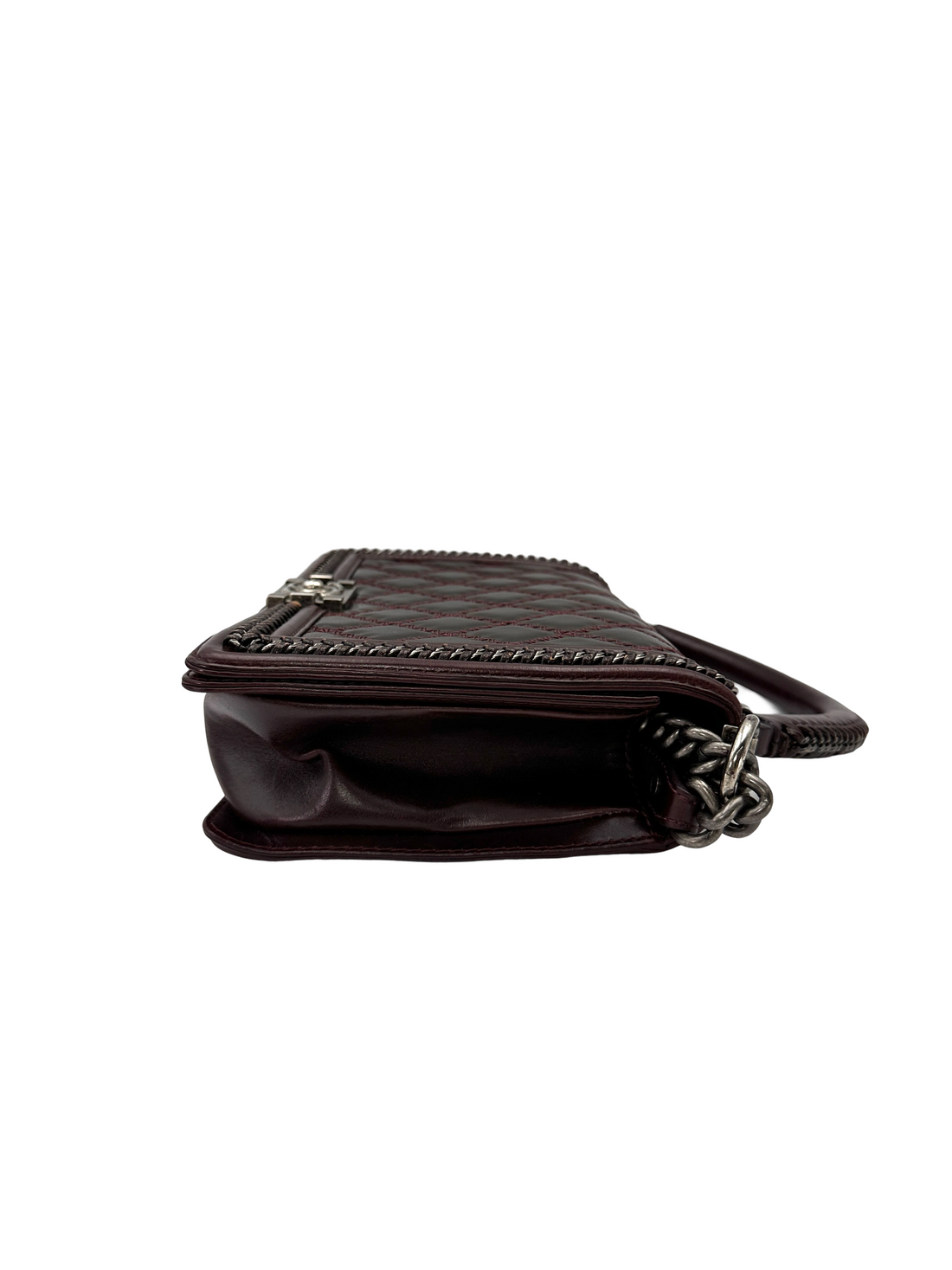 Chanel LeBoy Dark Red Quilted Leather Top Handle Flap Bag With Silver Buckle(21***16) CC2465