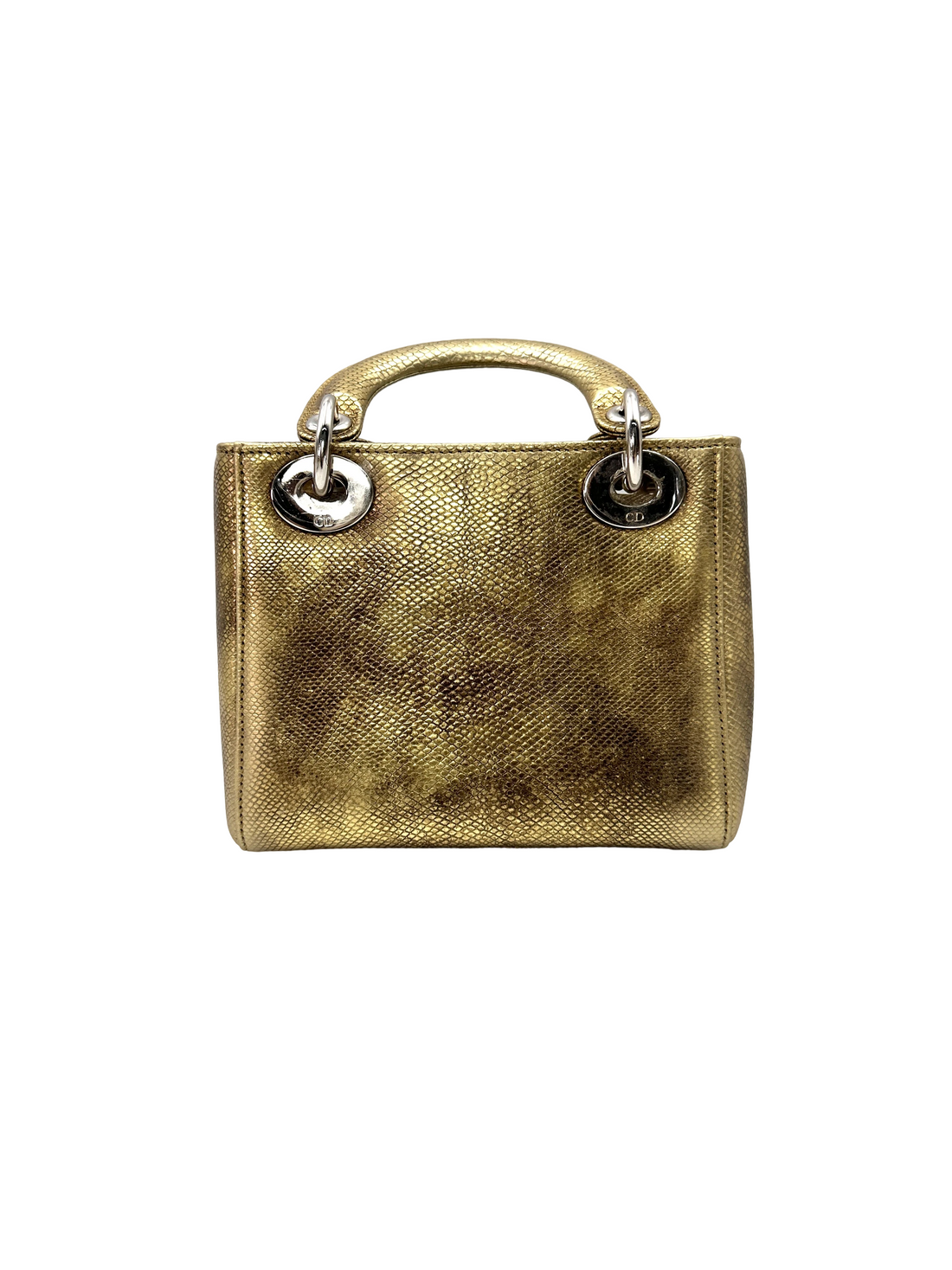 Christian Dior Lady Dior Metallic Gold Lizard Leather Handle Bag DR887