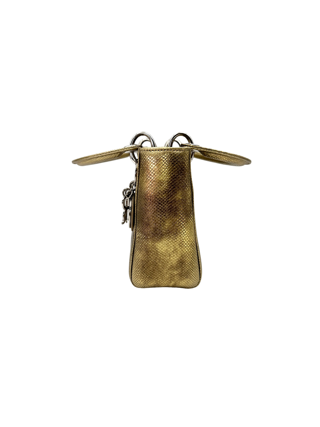 Christian Dior Lady Dior Metallic Gold Lizard Leather Handle Bag DR887
