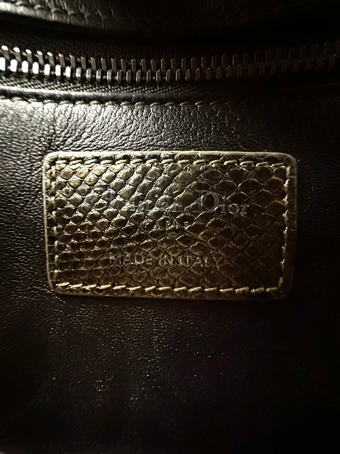 Christian Dior Lady Dior Metallic Gold Lizard Leather Handle Bag DR887