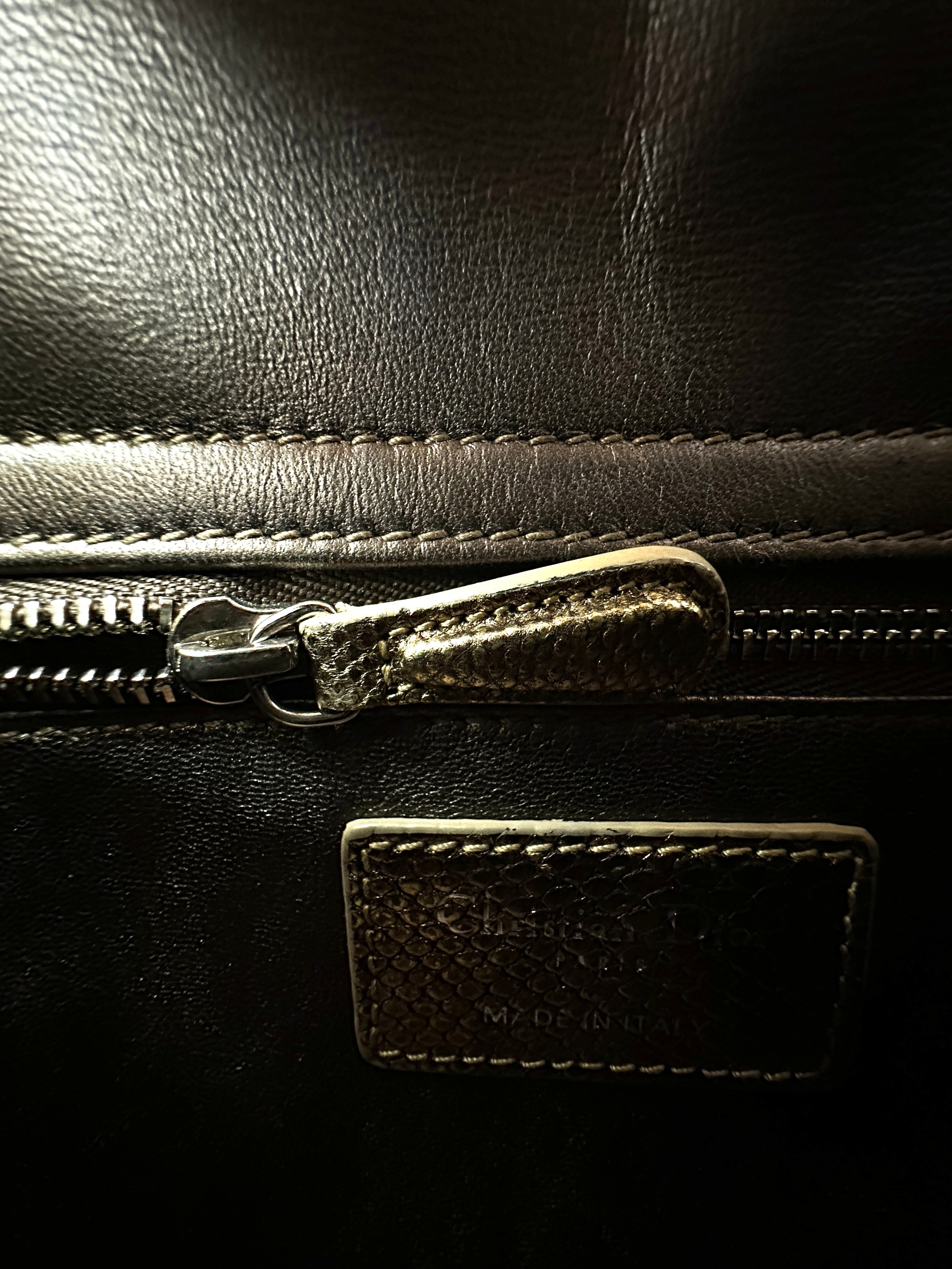 Christian Dior Lady Dior Metallic Gold Lizard Leather Handle Bag DR887