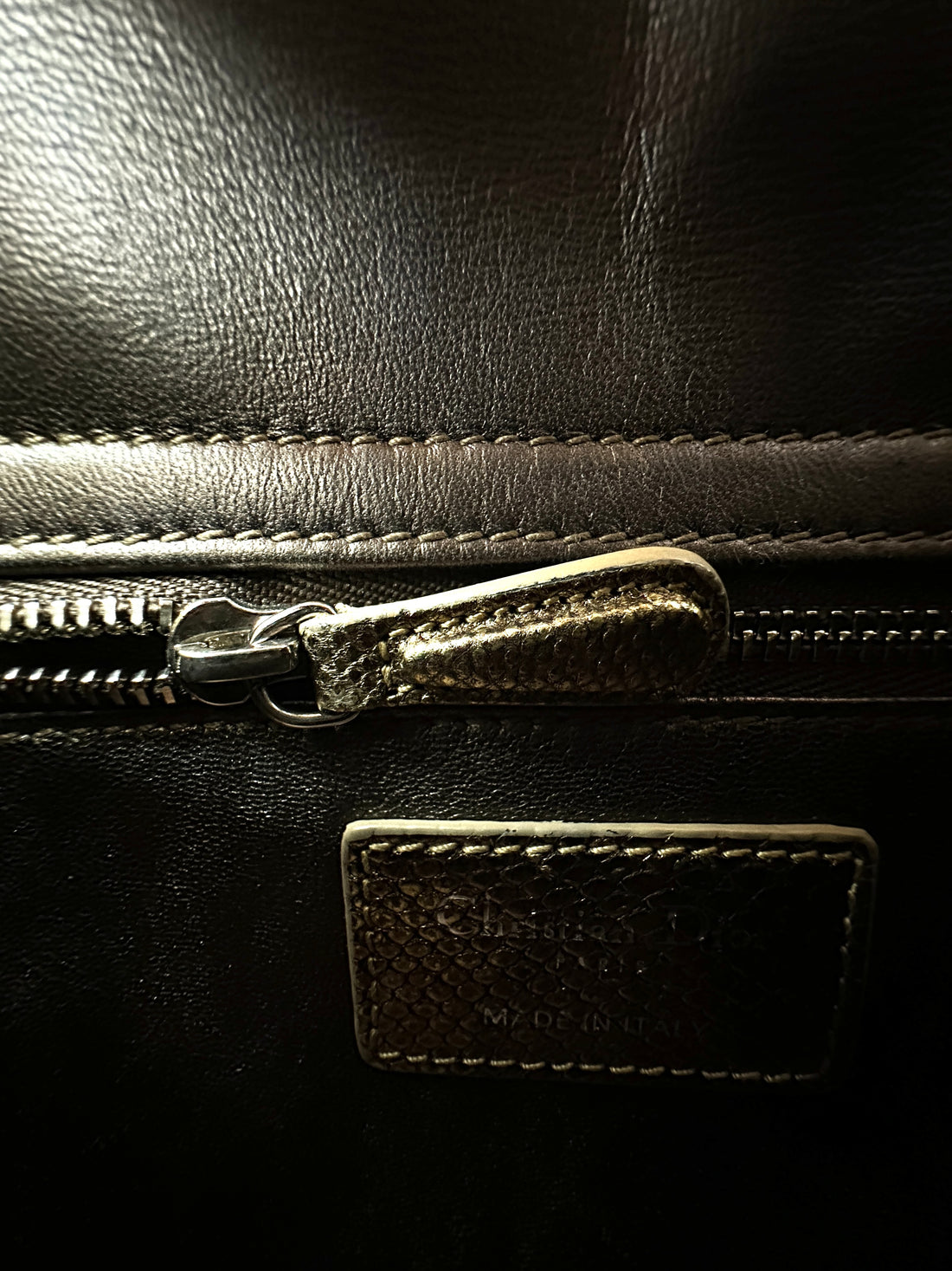 Christian Dior Lady Dior Metallic Gold Lizard Leather Handle Bag DR887