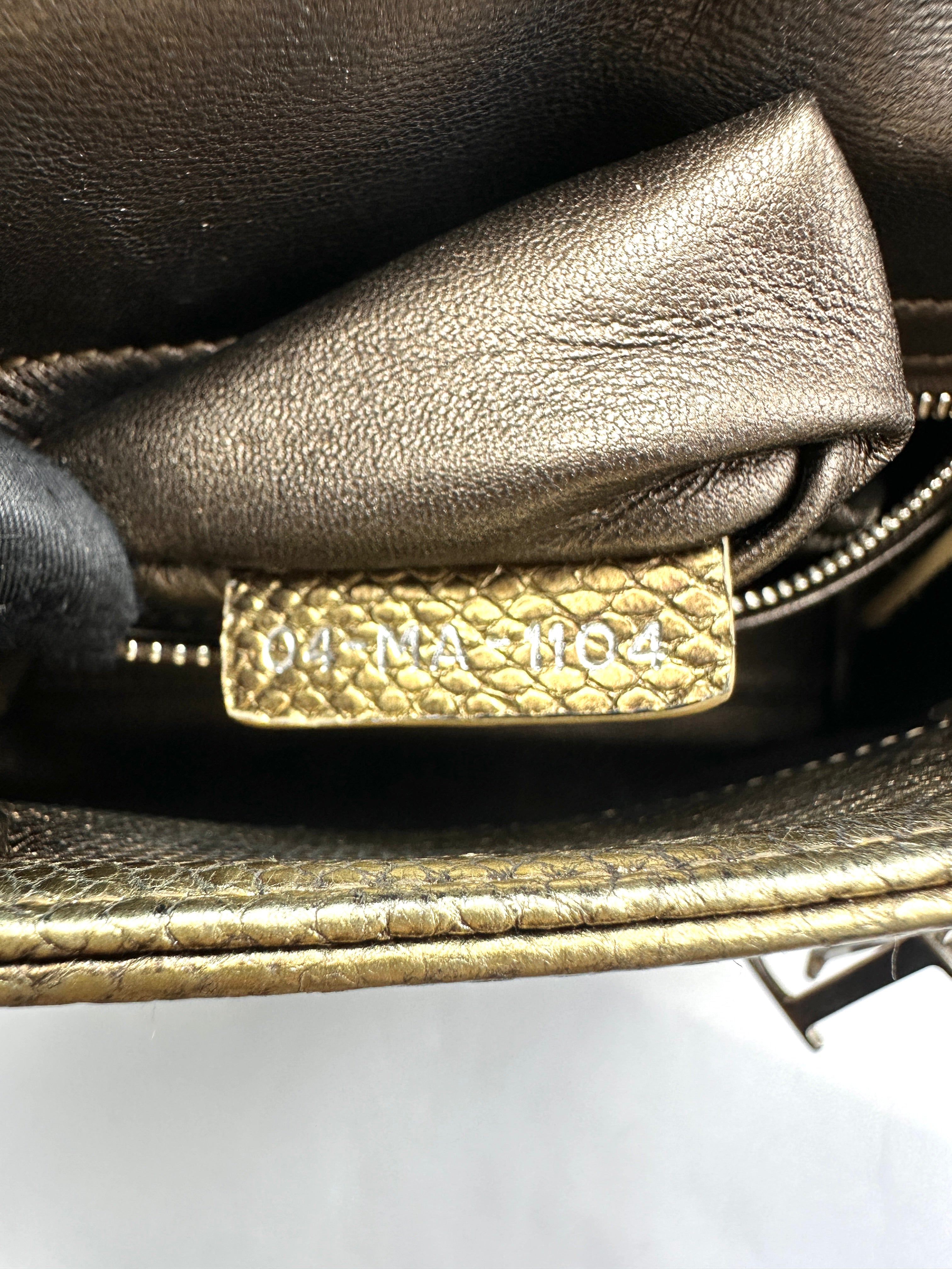Christian Dior Lady Dior Metallic Gold Lizard Leather Handle Bag DR887