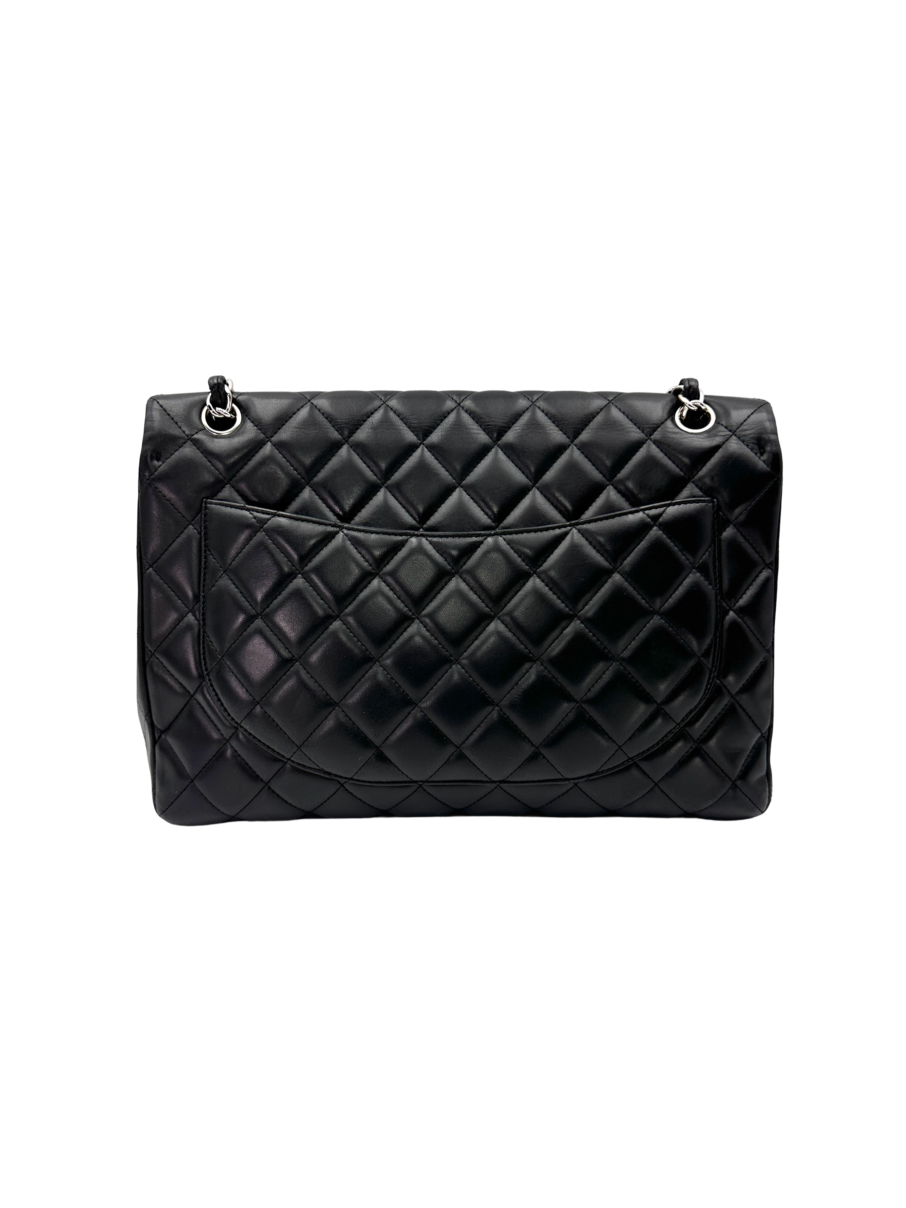 Chanel Classic Flap Black Quilted Leather Maxi Shoulder Bag With Silver Buckle(13***54) CC2466