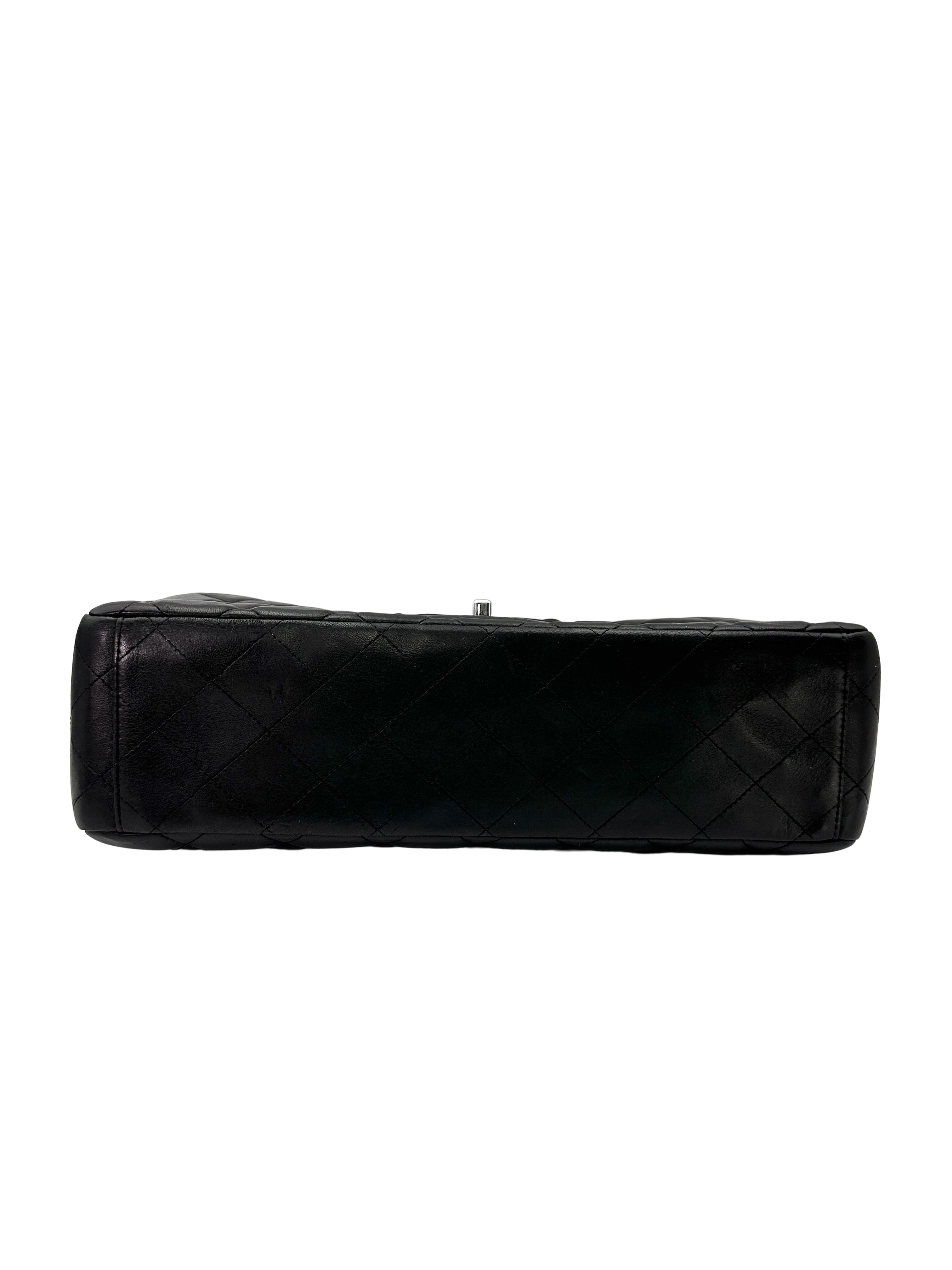 Chanel Classic Flap Black Quilted Leather Maxi Shoulder Bag With Silver Buckle(13***54) CC2466