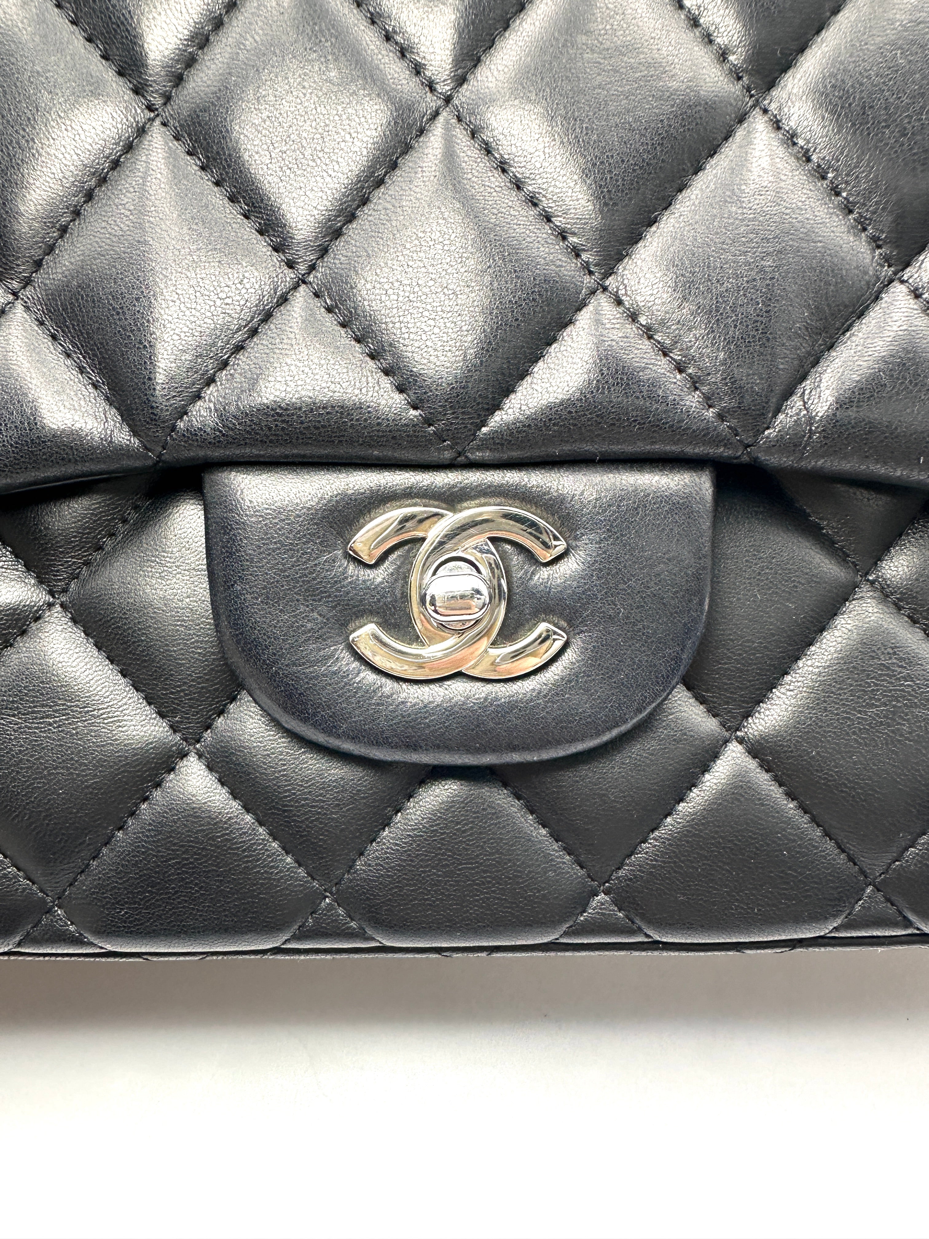 Chanel Classic Flap Black Quilted Leather Maxi Shoulder Bag With Silver Buckle(13***54) CC2466