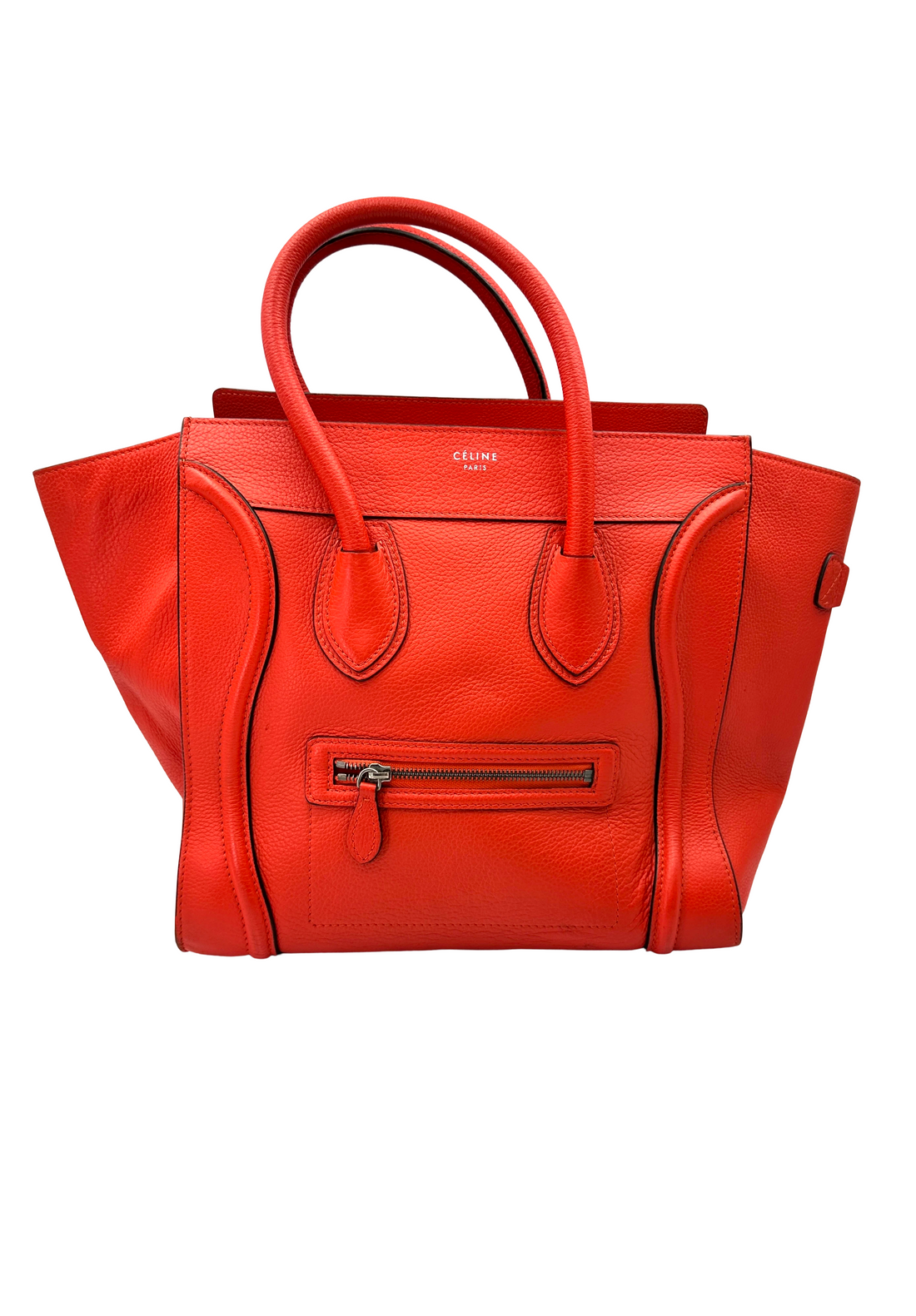 Celine Luggage Orange Leather Medium Size Handle Bag CE187