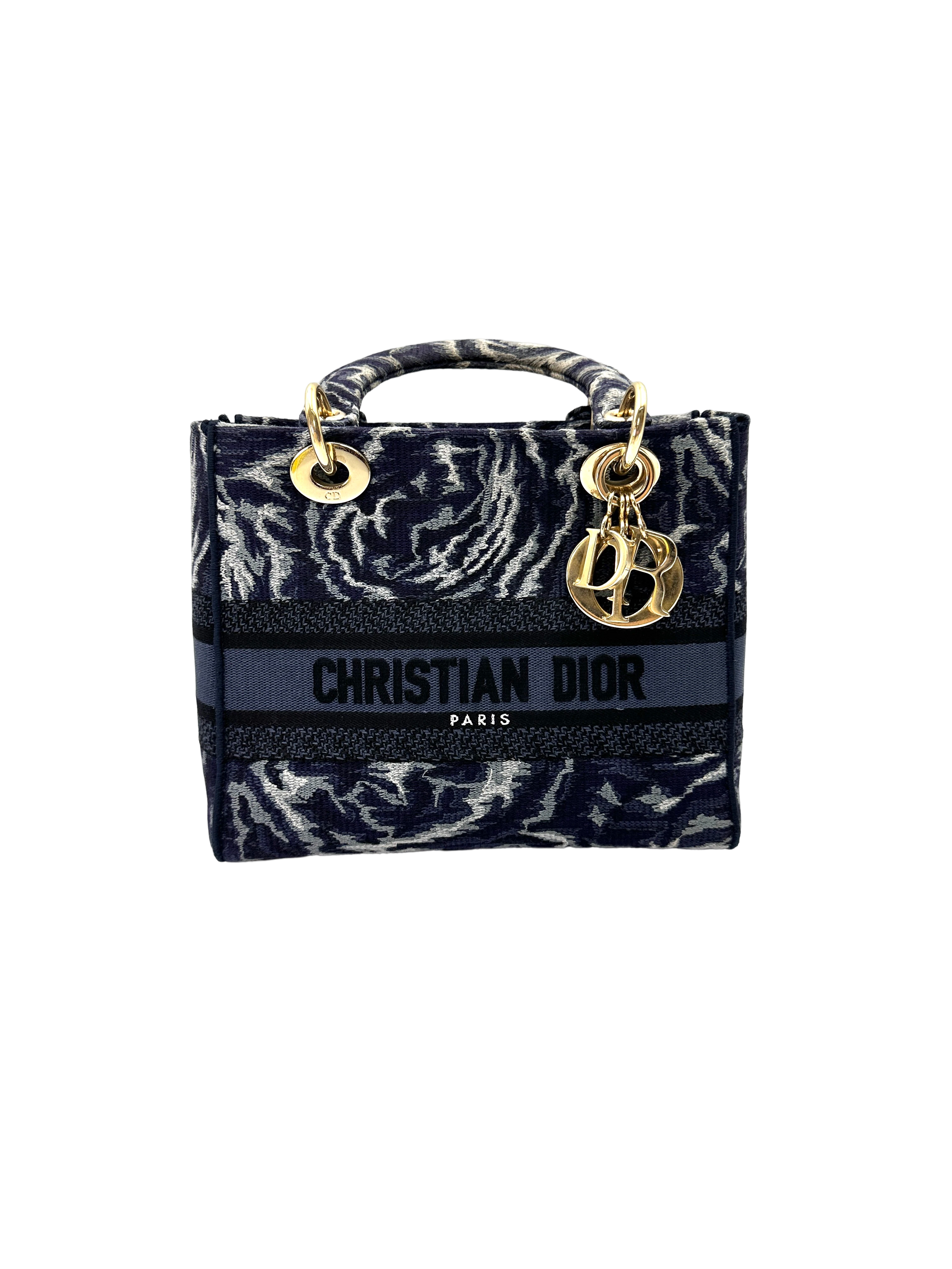 Christian Dior Lady Dior Blue Toile de Jouy Embroidered Canvas Handle Bag DR883