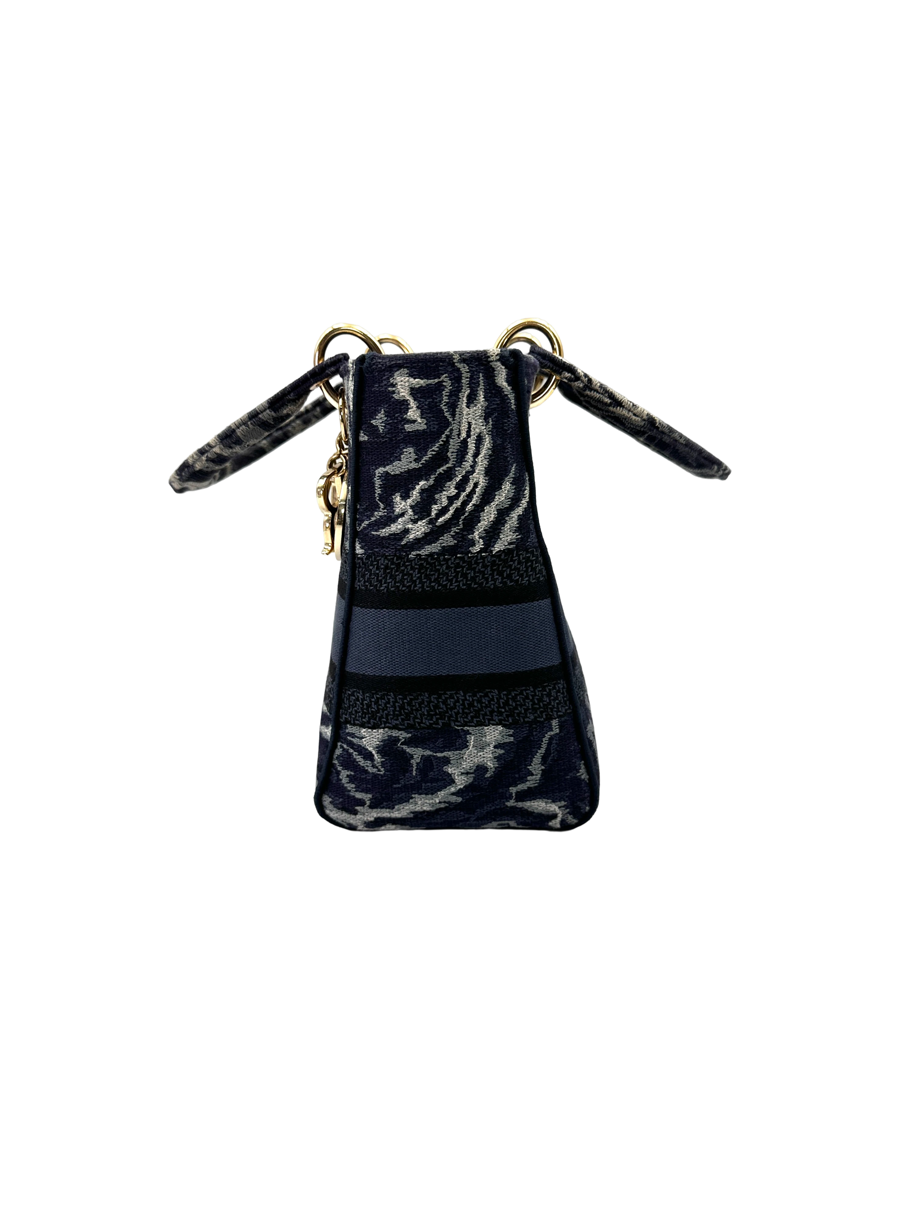 Christian Dior Lady Dior Blue Toile de Jouy Embroidered Canvas Handle Bag DR883