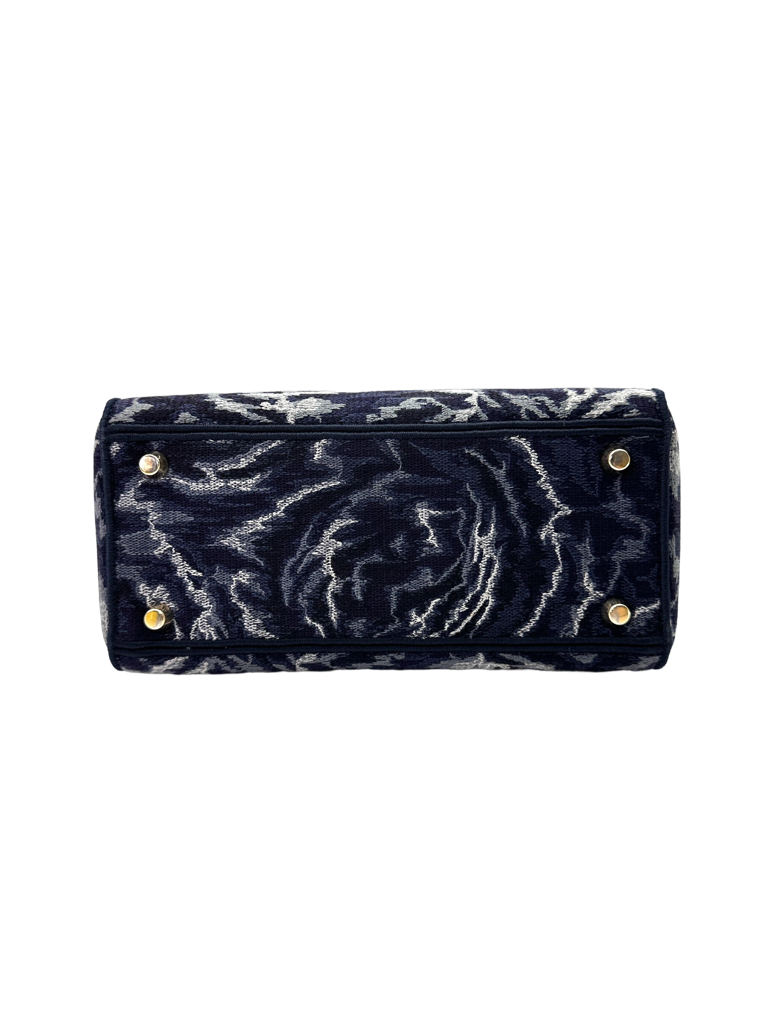 Christian Dior Lady Dior Blue Toile de Jouy Embroidered Canvas Handle Bag DR883