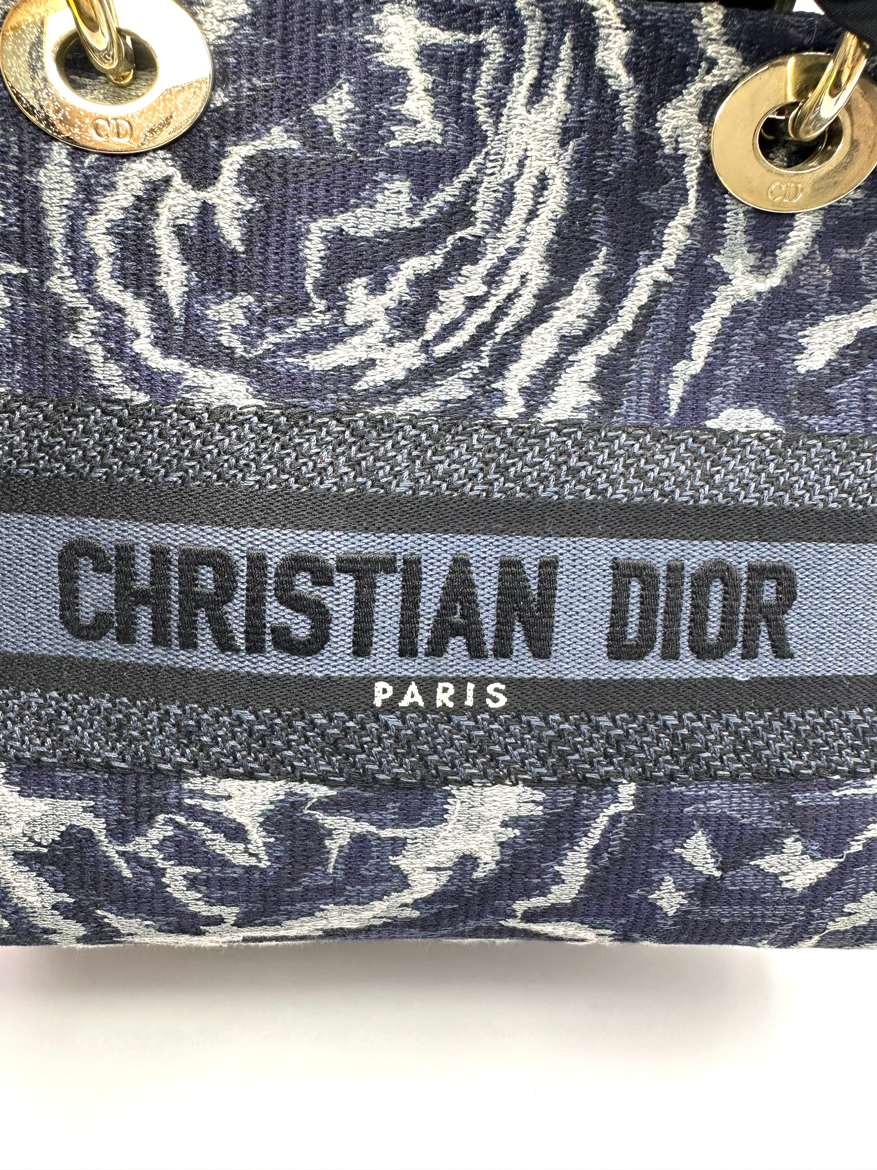 Christian Dior Lady Dior Blue Toile de Jouy Embroidered Canvas Handle Bag DR883