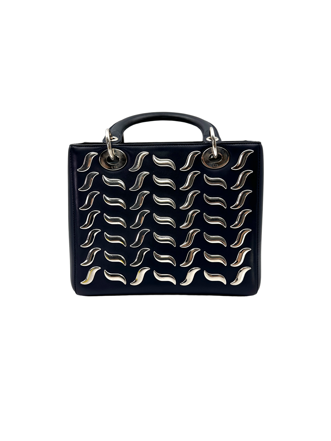 Christian Dior Lady Dior Sapphire Black Leather Handle Bag DR882