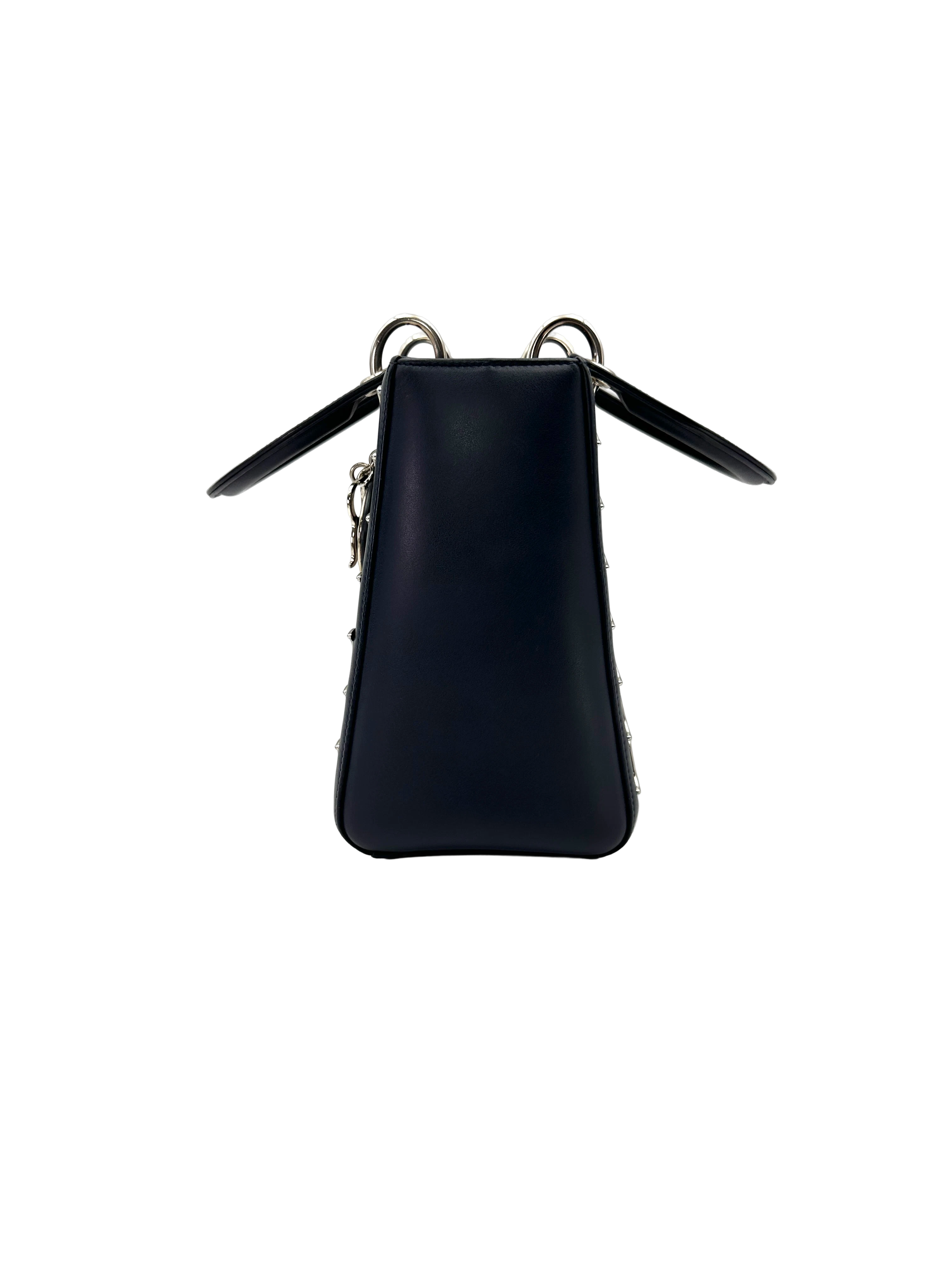 Christian Dior Lady Dior Sapphire Black Leather Handle Bag DR882