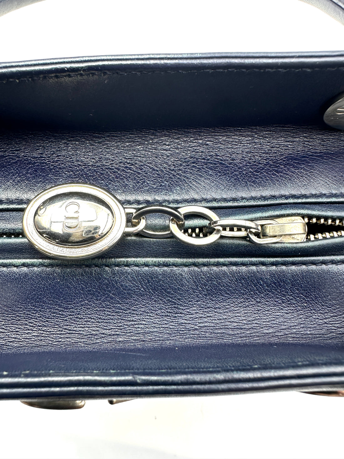 Christian Dior Lady Dior Sapphire Black Leather Handle Bag DR882
