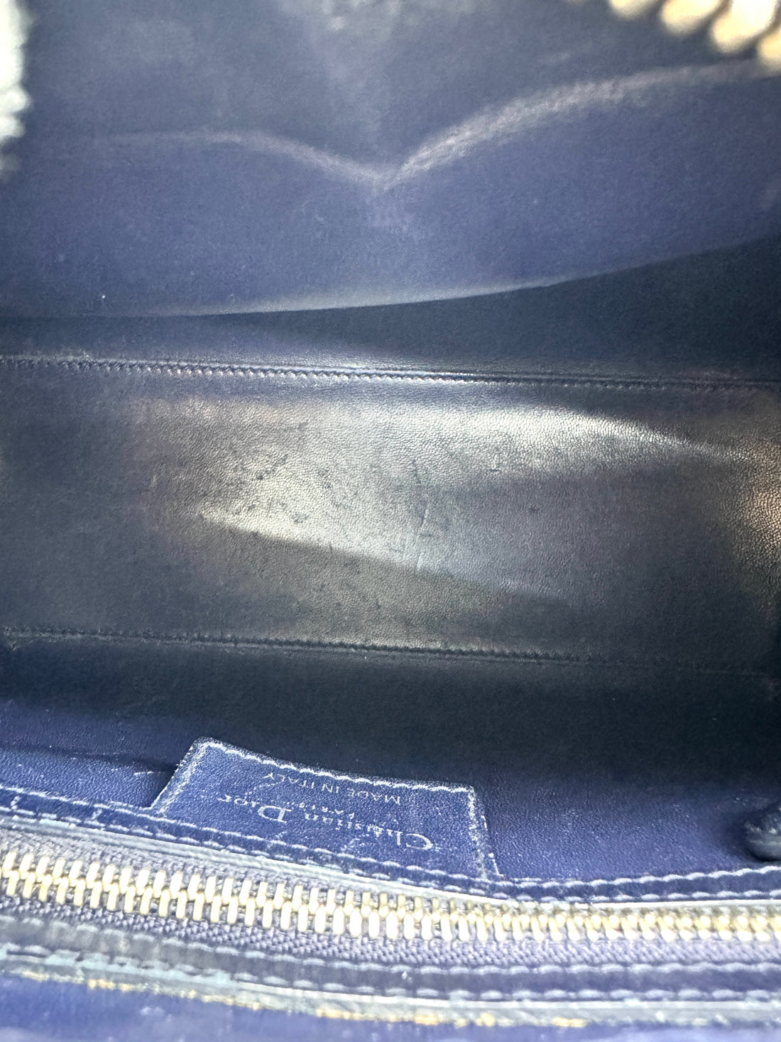 Christian Dior Lady Dior Sapphire Black Leather Handle Bag DR882