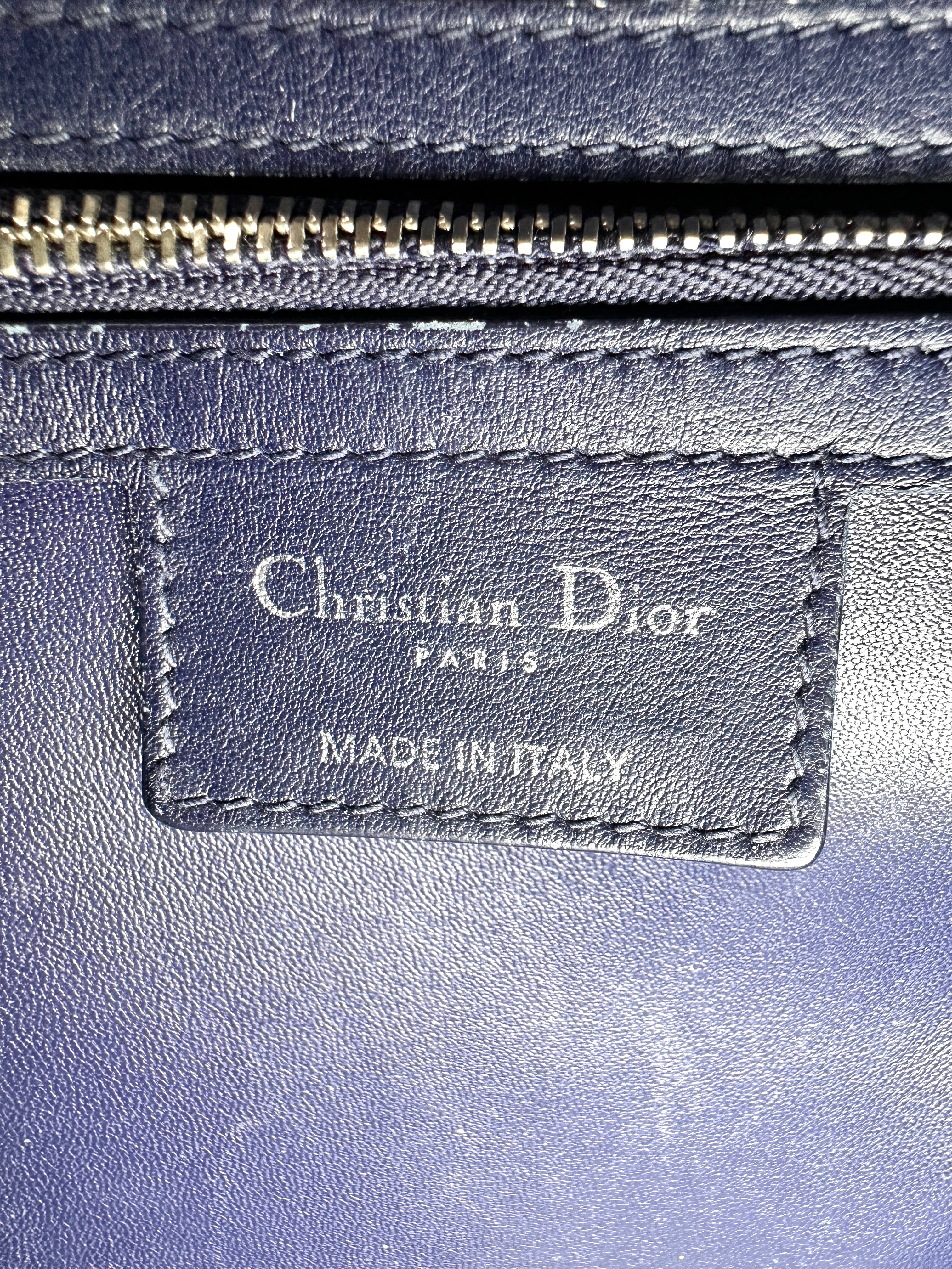 Christian Dior Lady Dior Sapphire Black Leather Handle Bag DR882
