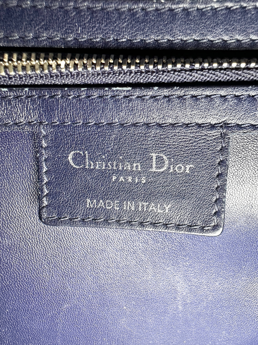 Christian Dior Lady Dior Sapphire Black Leather Handle Bag DR882