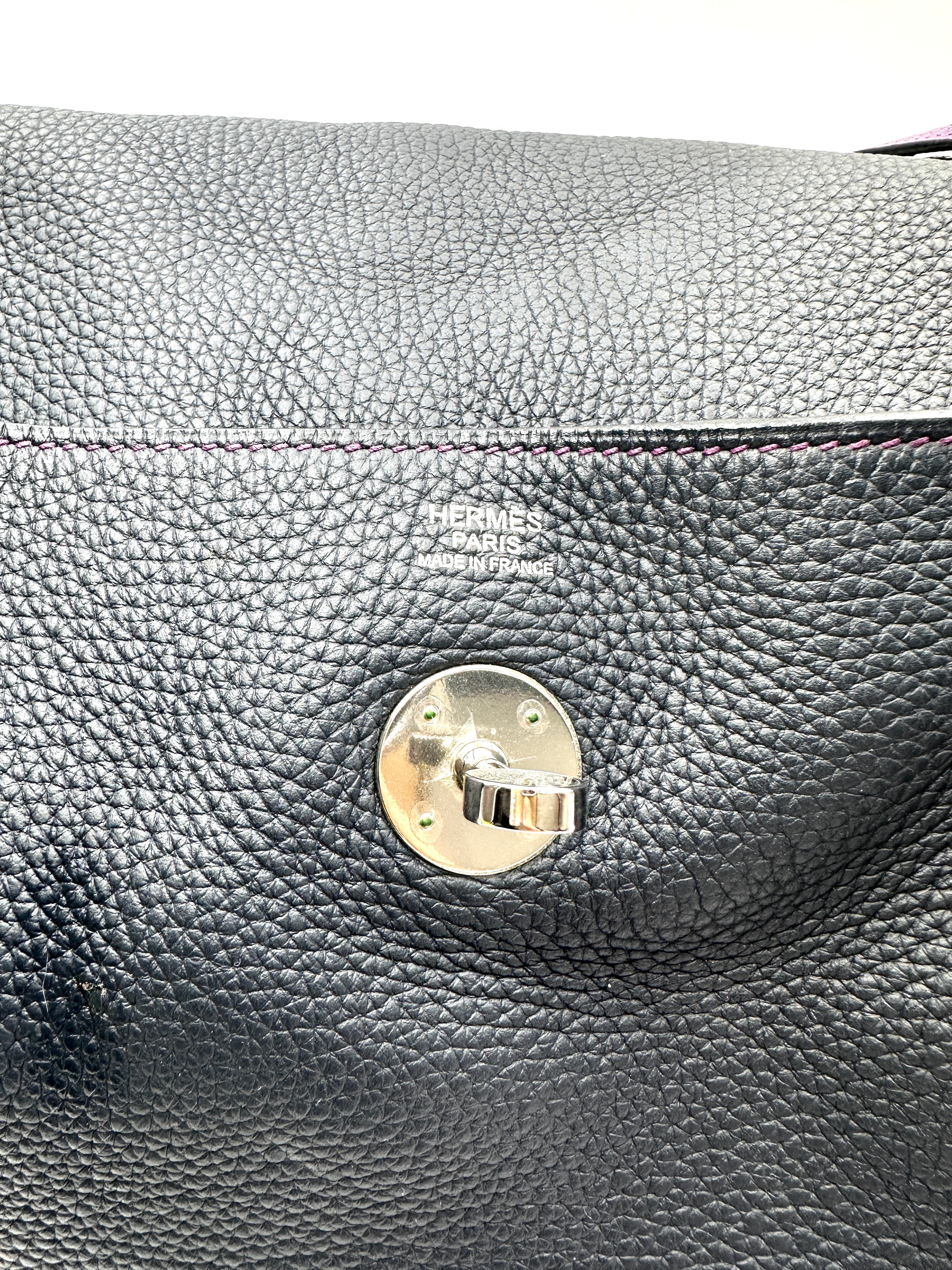 Hermes Lindy30 Dark Blue Leather Handle Bag HR145