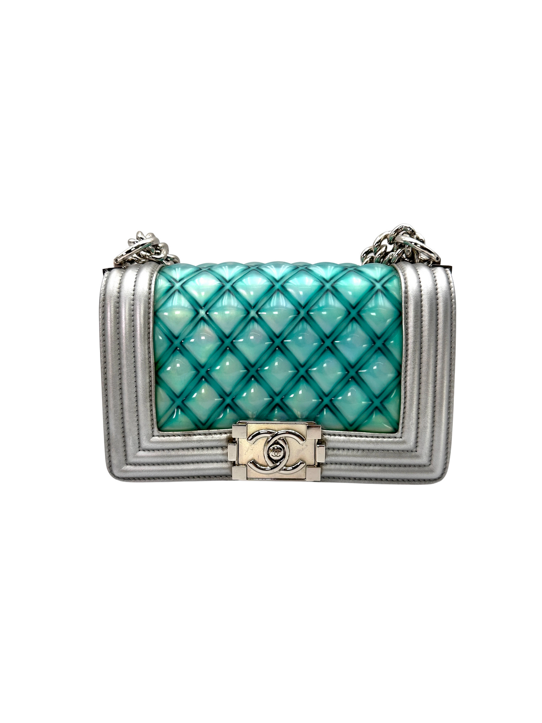 Chanel LeBoy Iridescent Blue Quilted Leather Small Size Flap Bag With Silver Buckle(26***24) CC2468